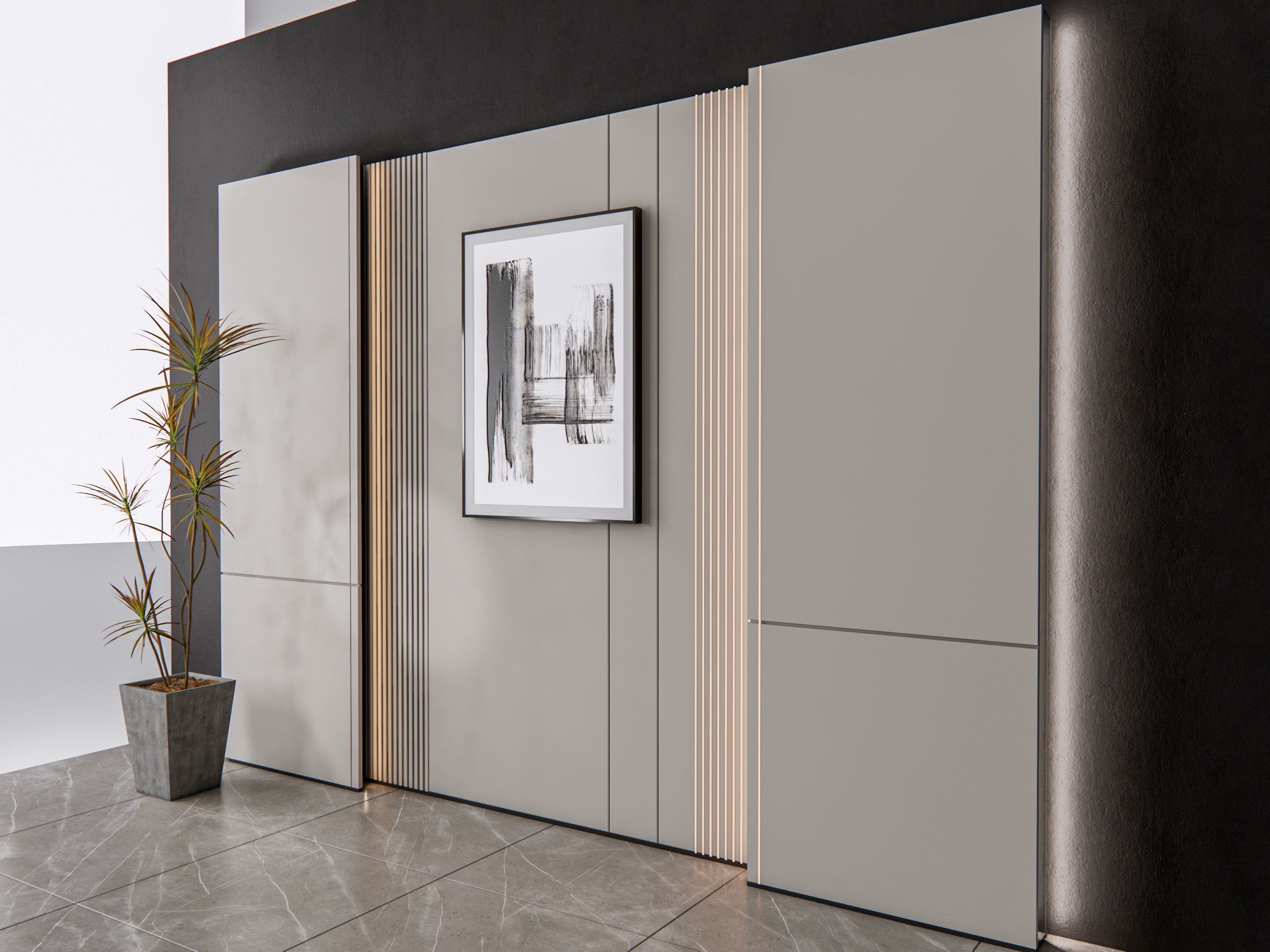 Sideboard with wall panel and flooring 8 3D model_11
