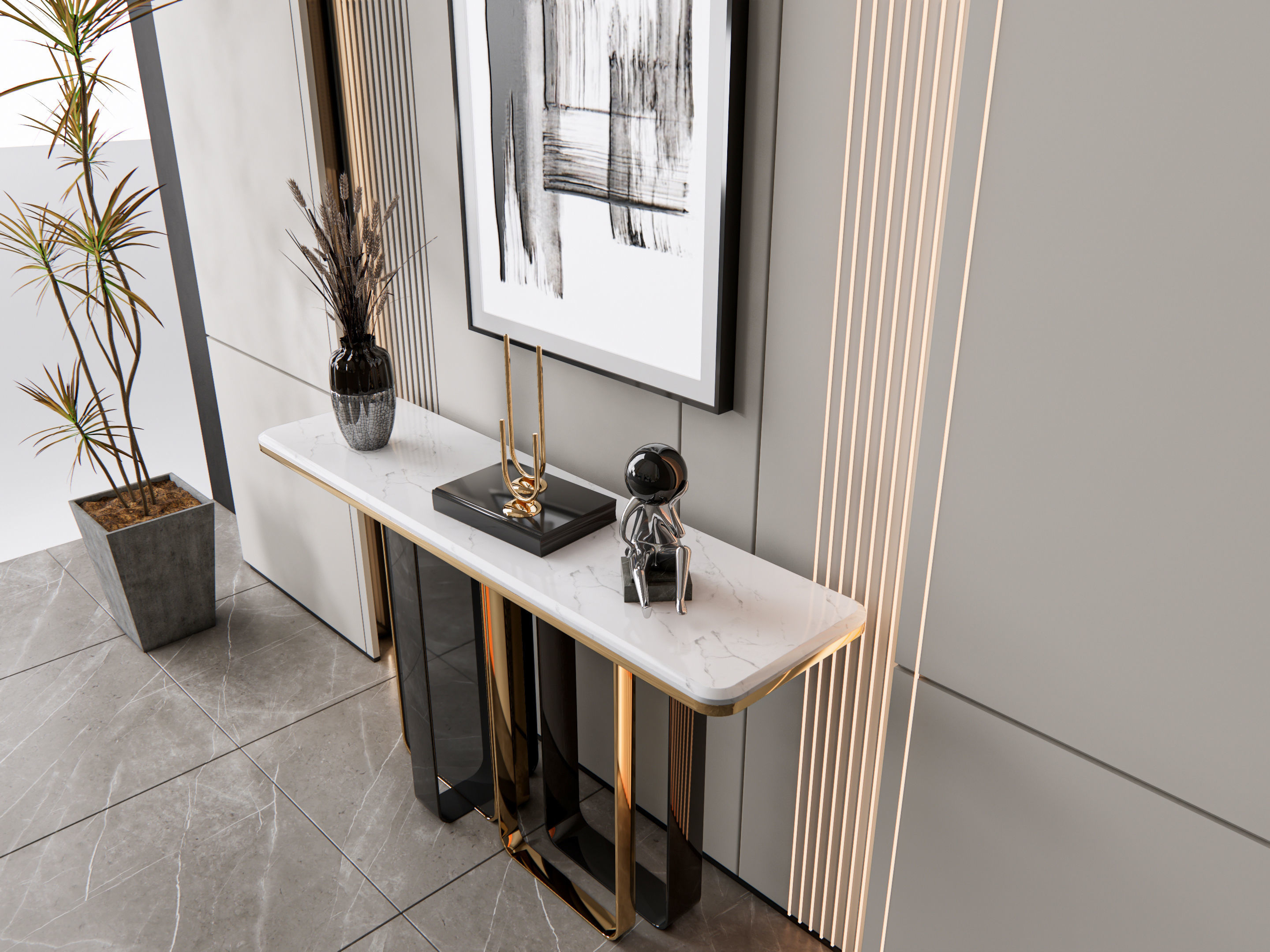 Sideboard with wall panel and flooring 8 3D model_4