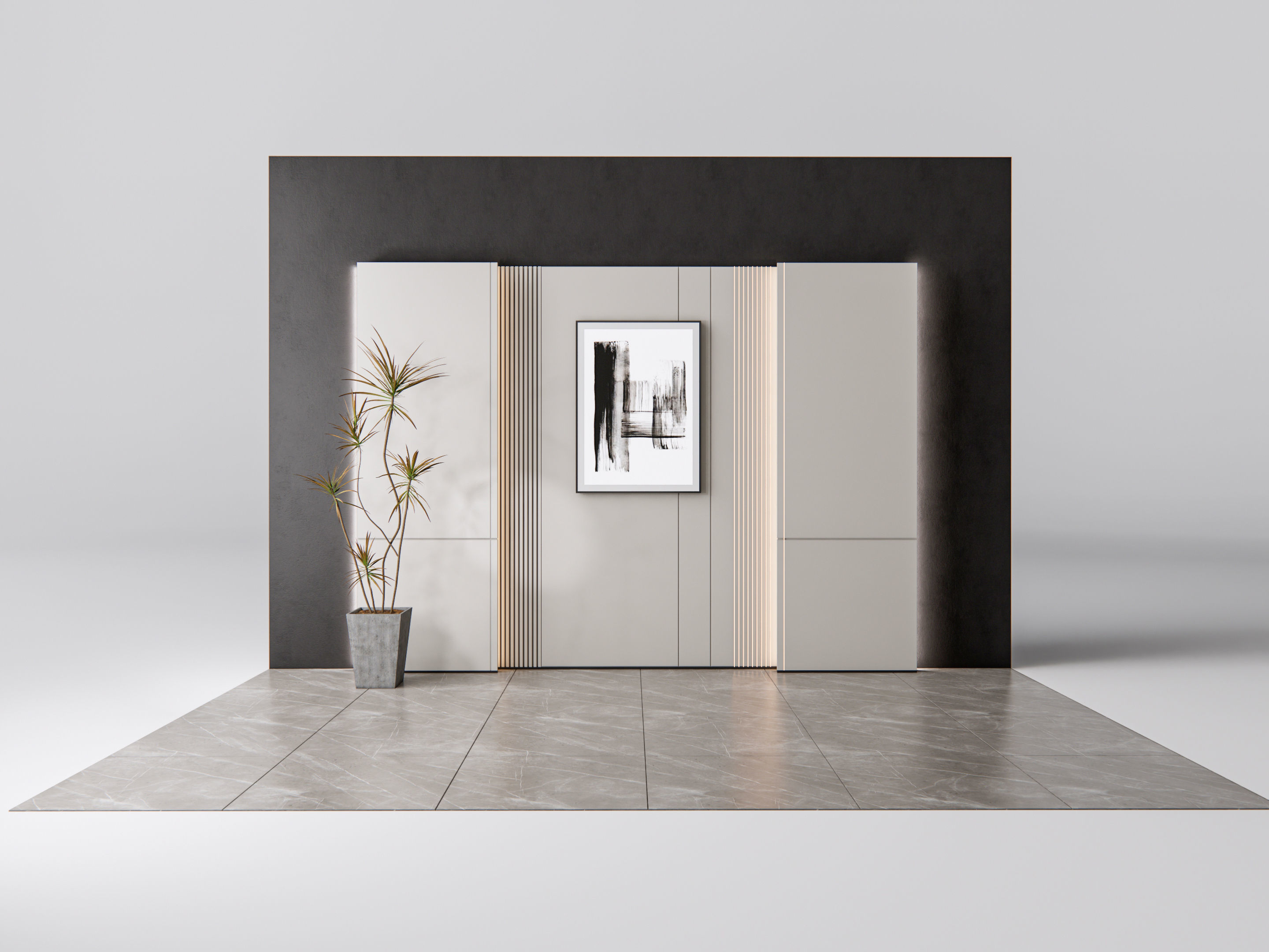 Sideboard with wall panel and flooring 8 3D model_9