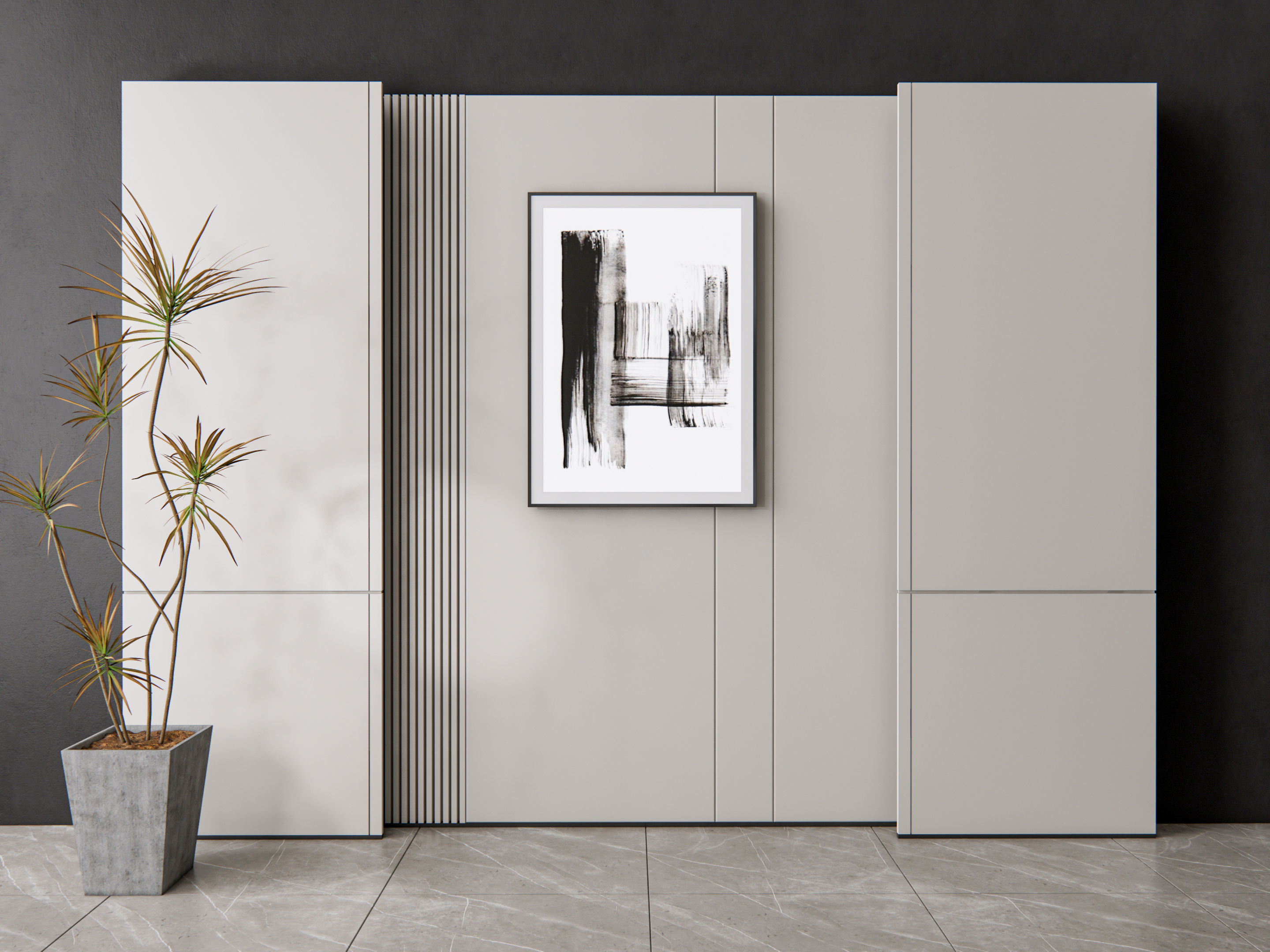Sideboard with wall panel and flooring 8 3D model_10