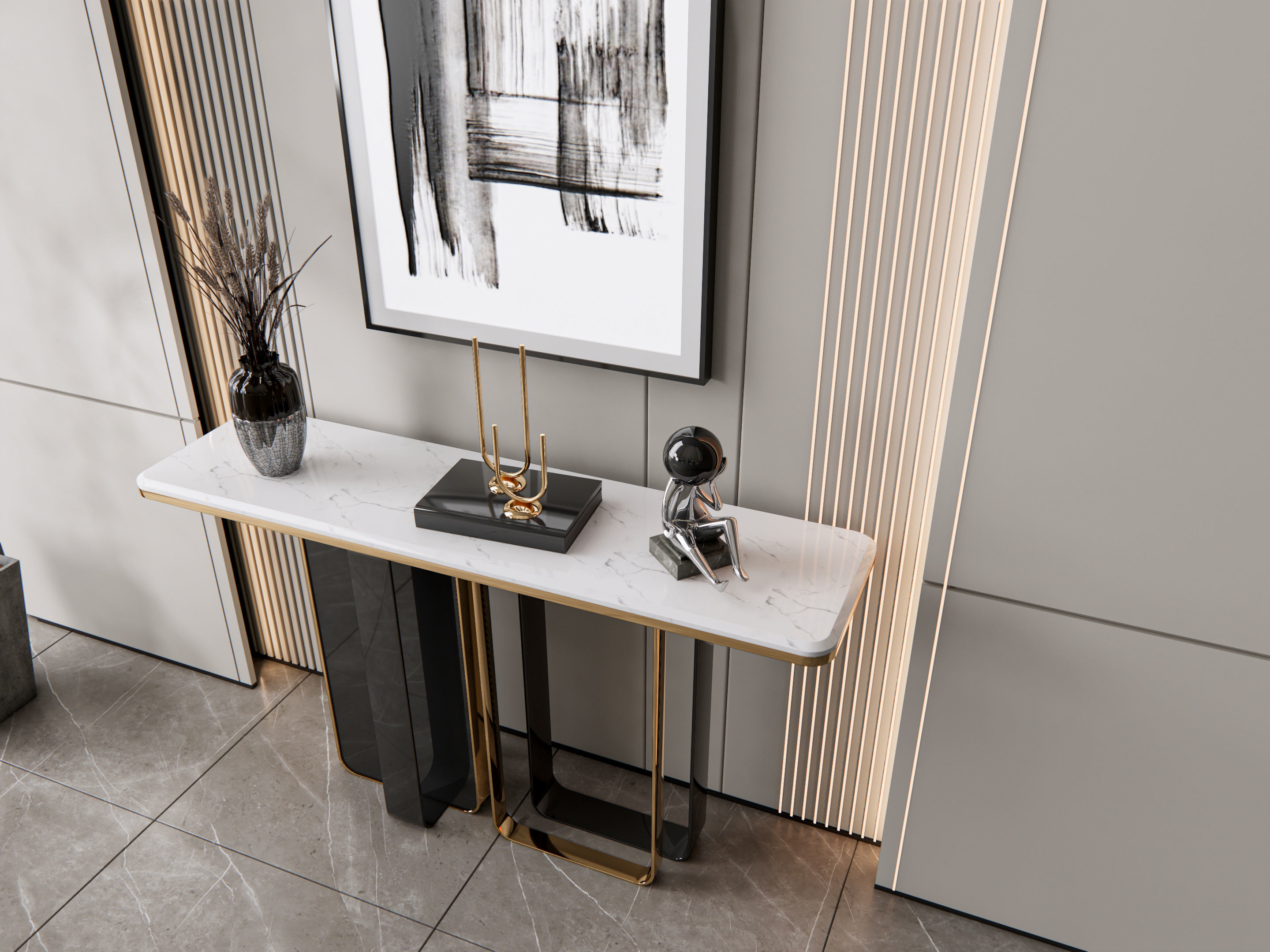 Sideboard with wall panel and flooring 8 3D model_5