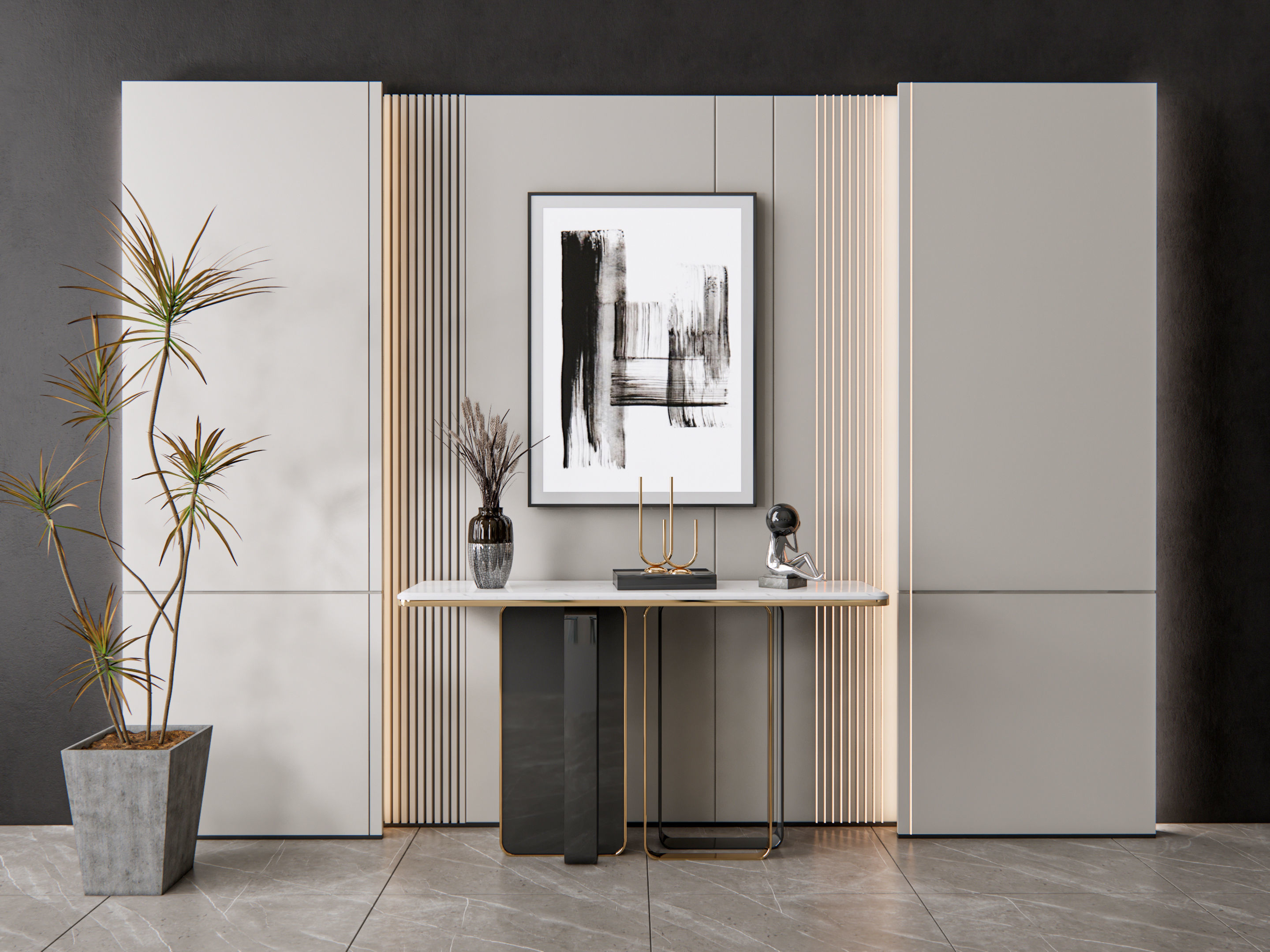 Sideboard with wall panel and flooring 8 3D model_15