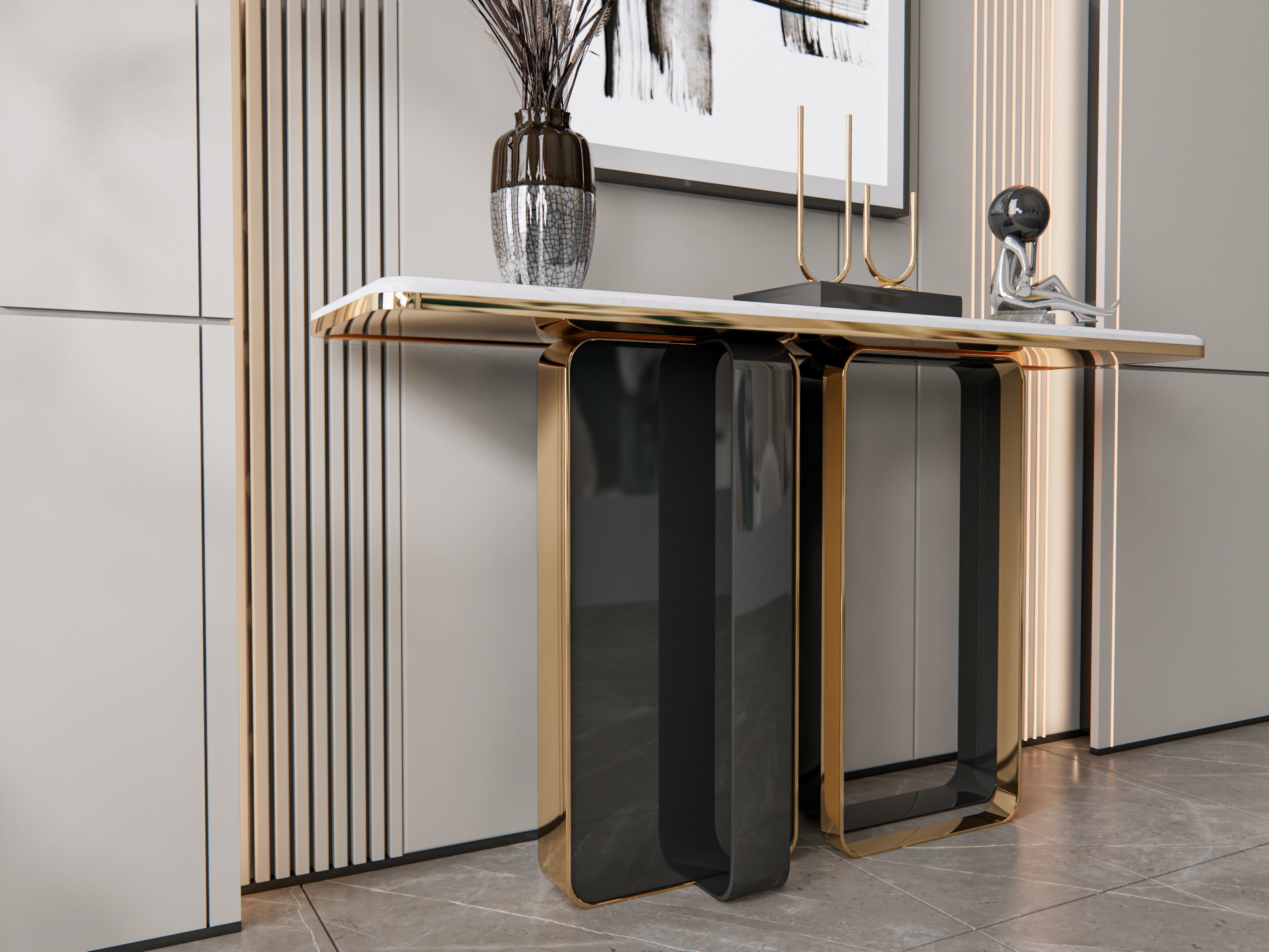 Sideboard with wall panel and flooring 8 3D model_6