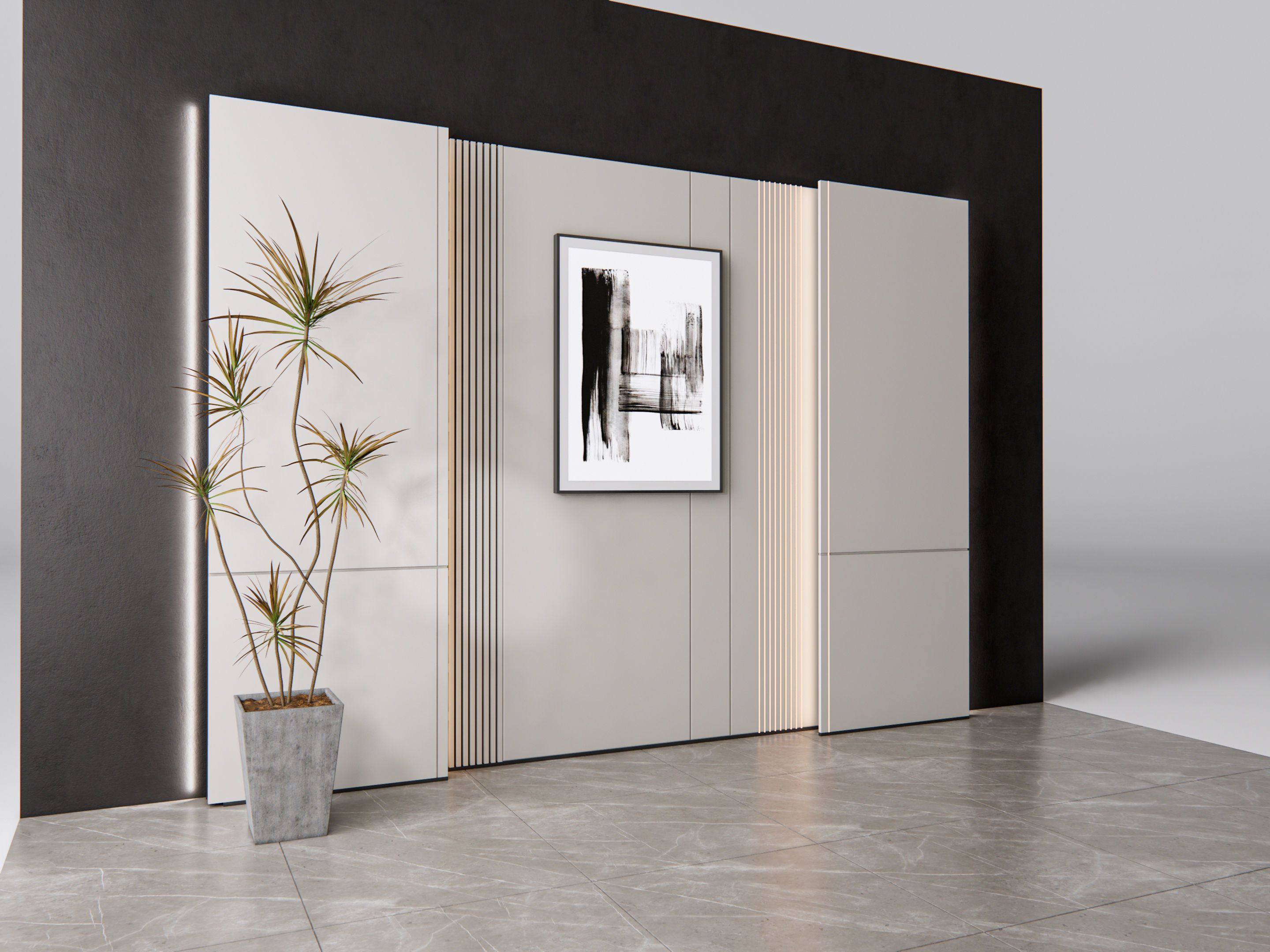 Sideboard with wall panel and flooring 8 3D model_12