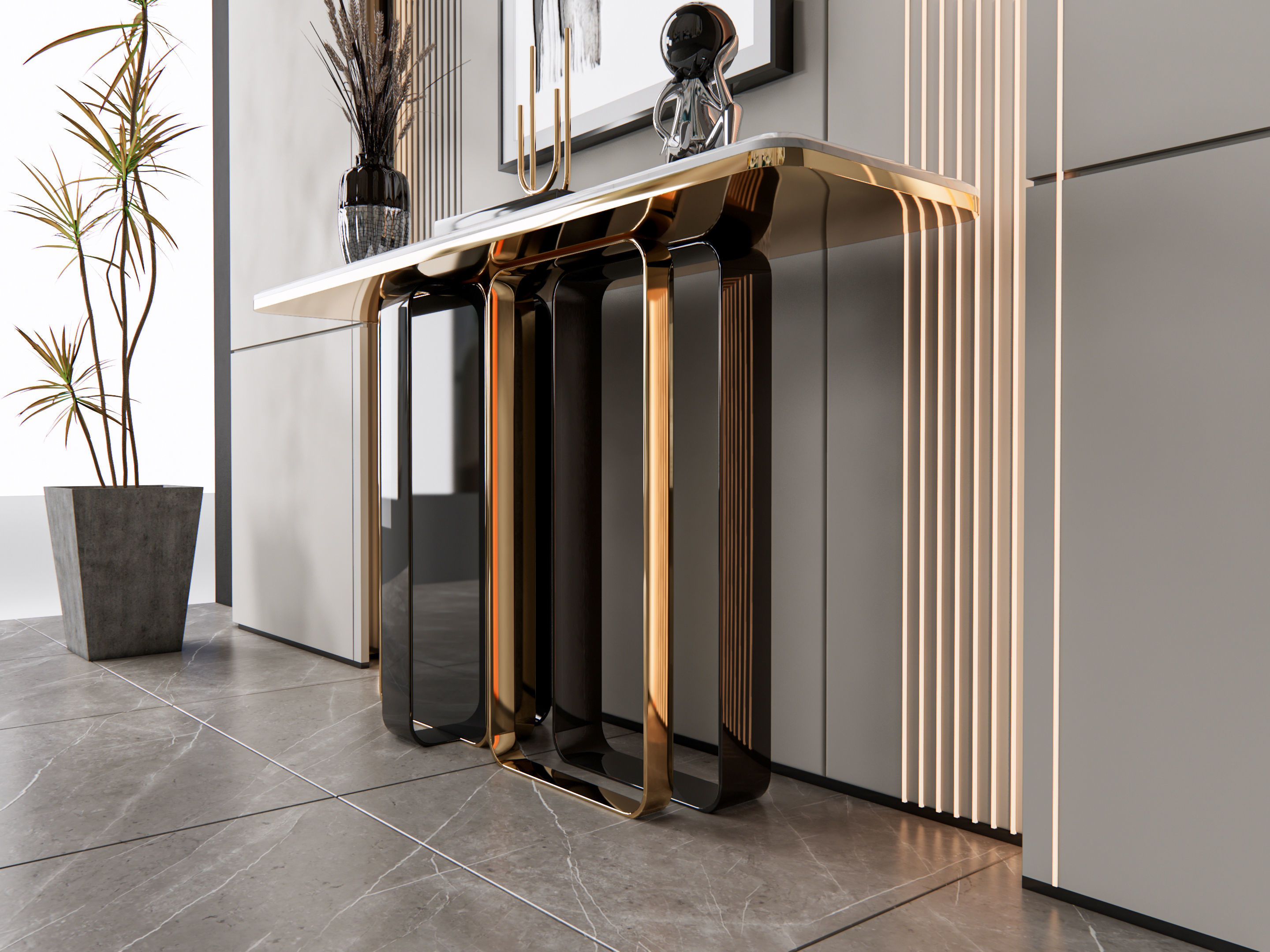 Sideboard with wall panel and flooring 8 3D model_3