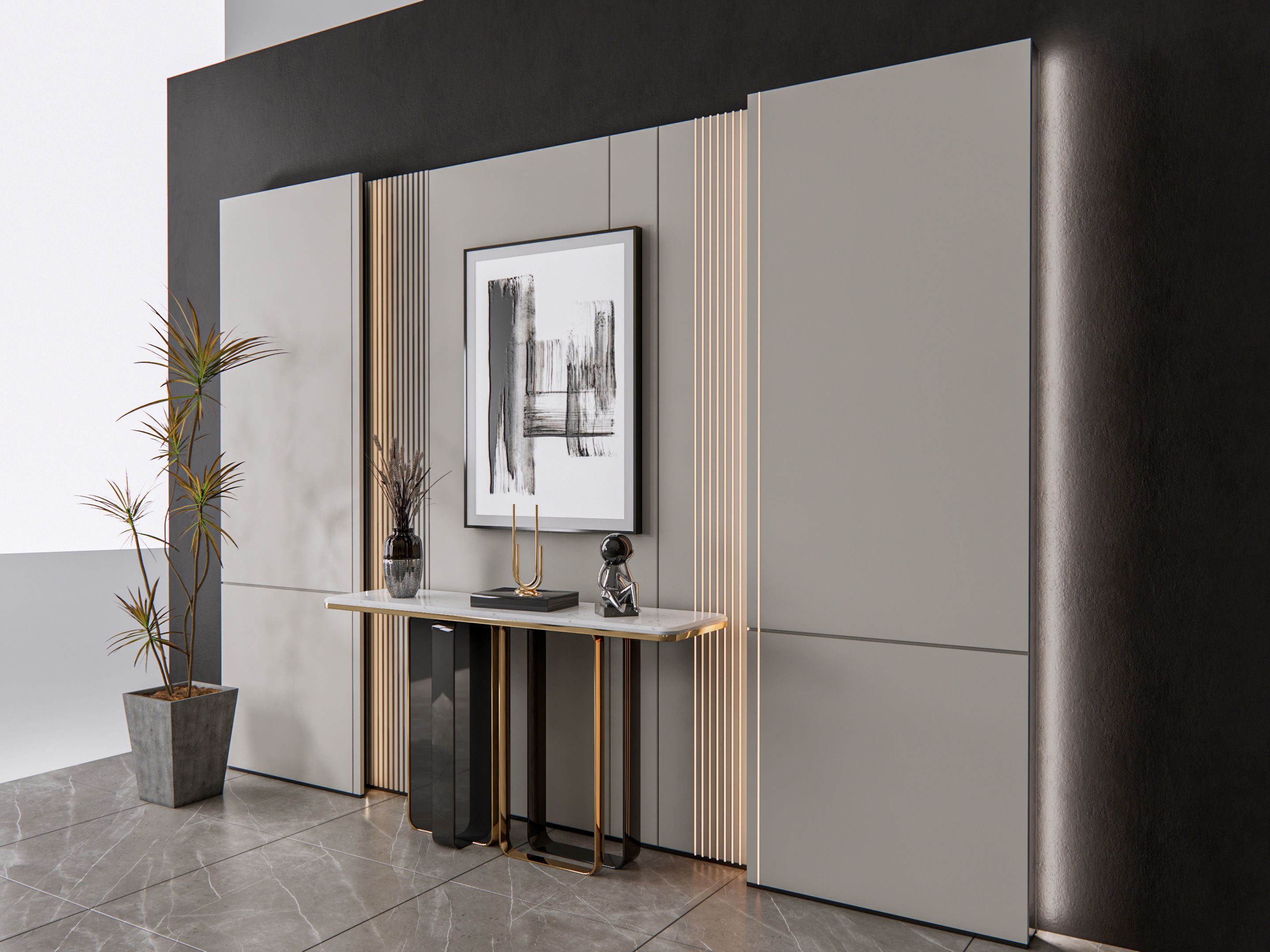 Sideboard with wall panel and flooring 8 3D model_14