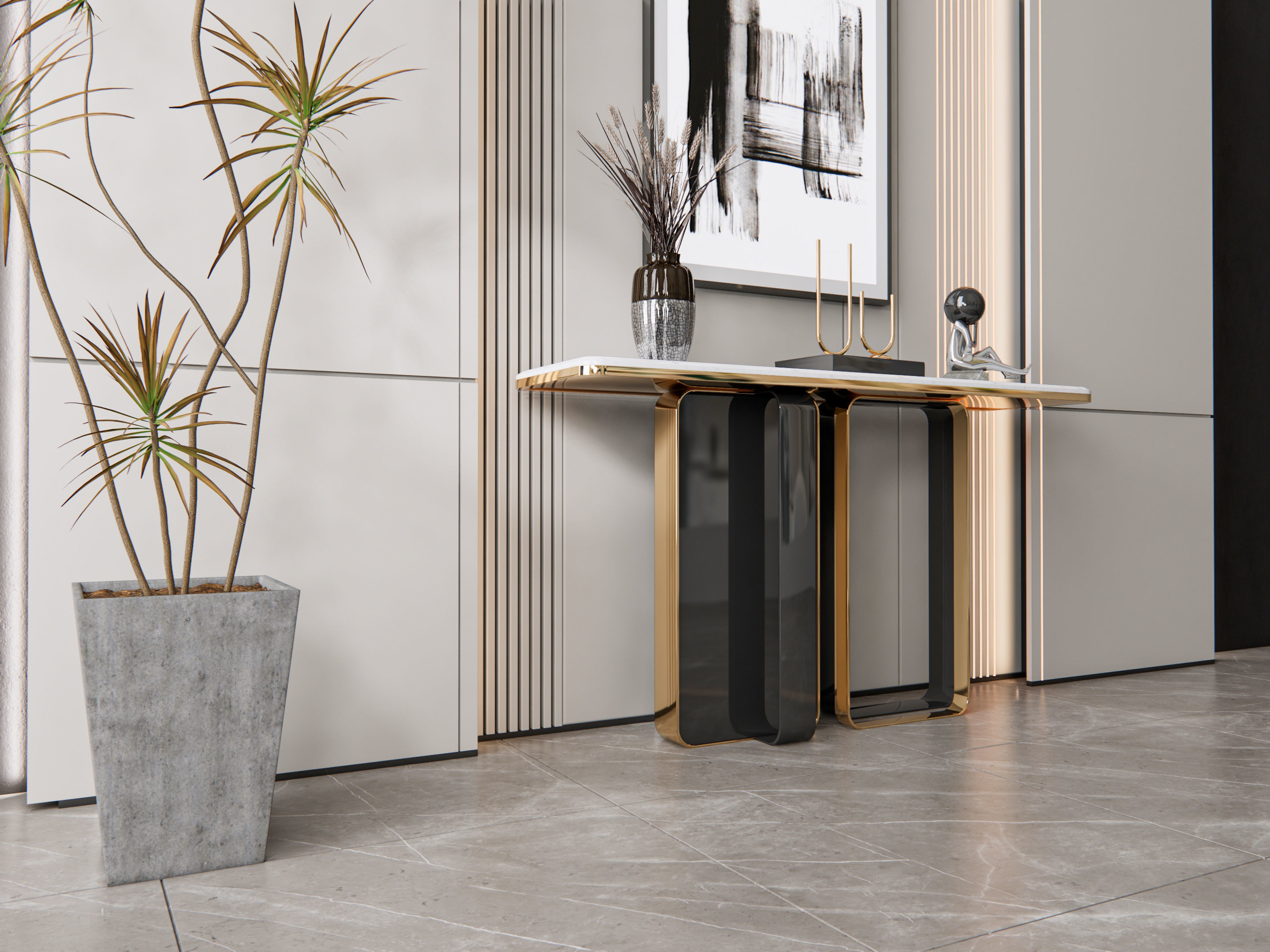 Sideboard with wall panel and flooring 8 3D model_17