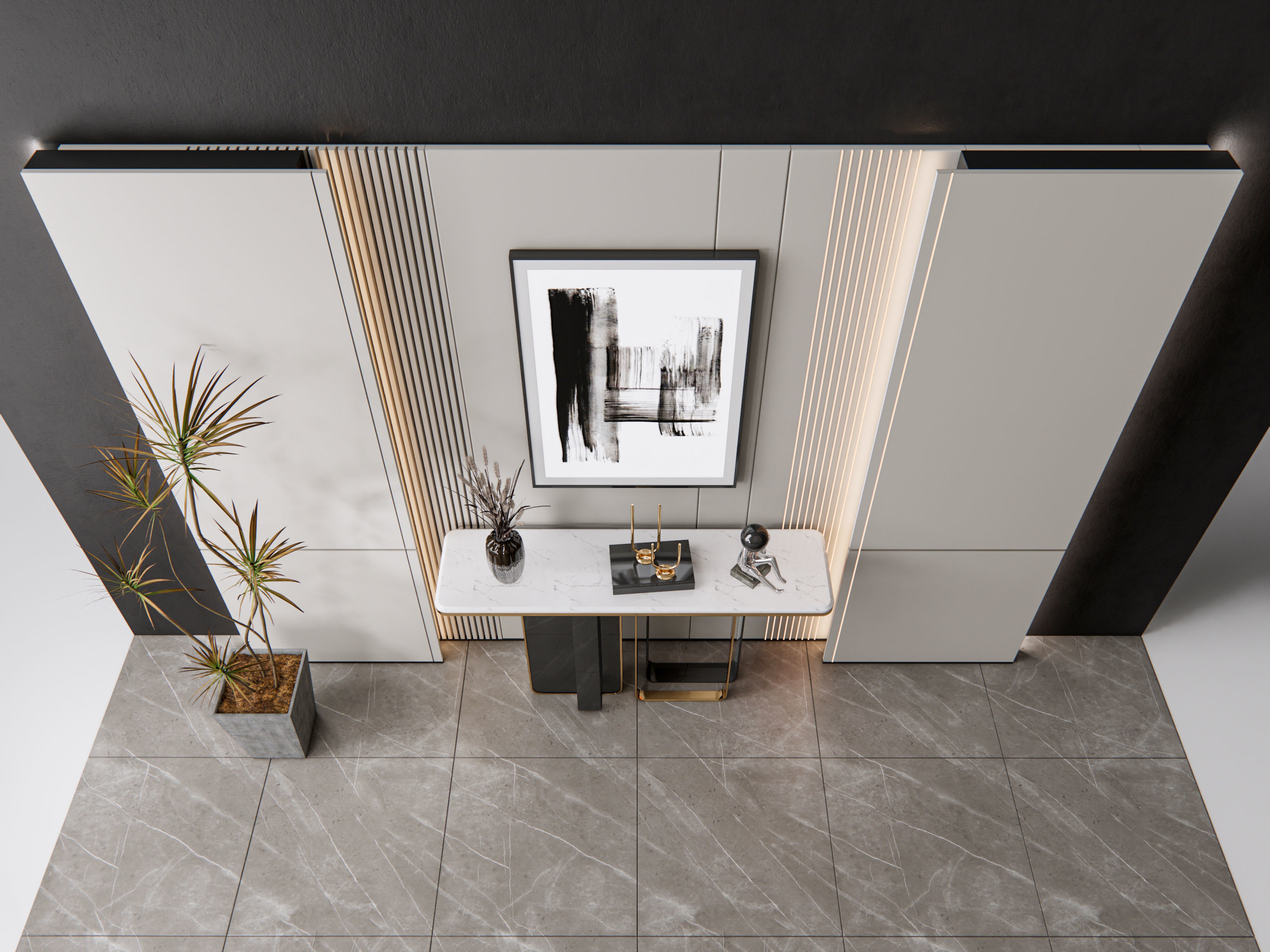 Sideboard with wall panel and flooring 8 3D model_18