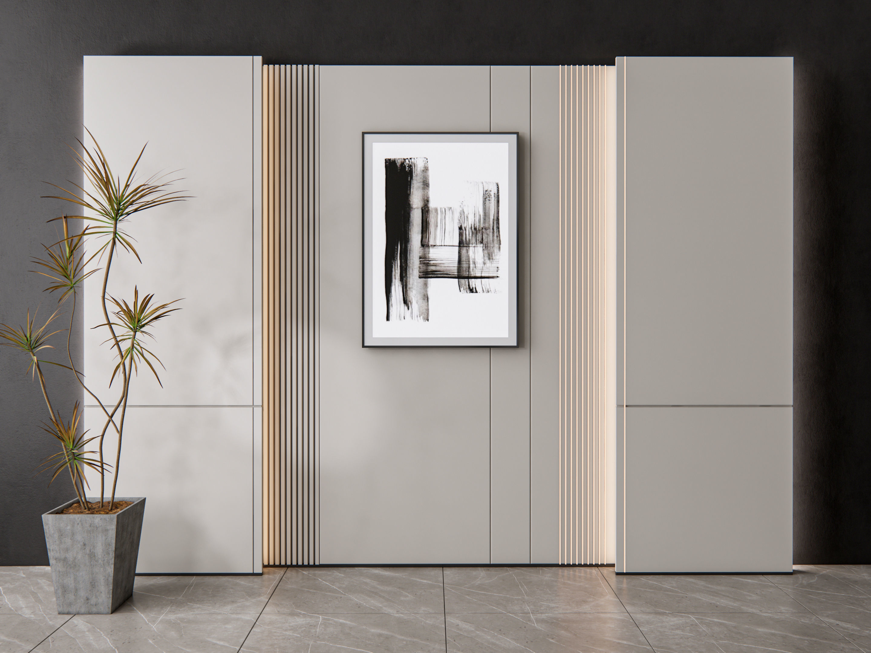 Sideboard with wall panel and flooring 8 3D model_8