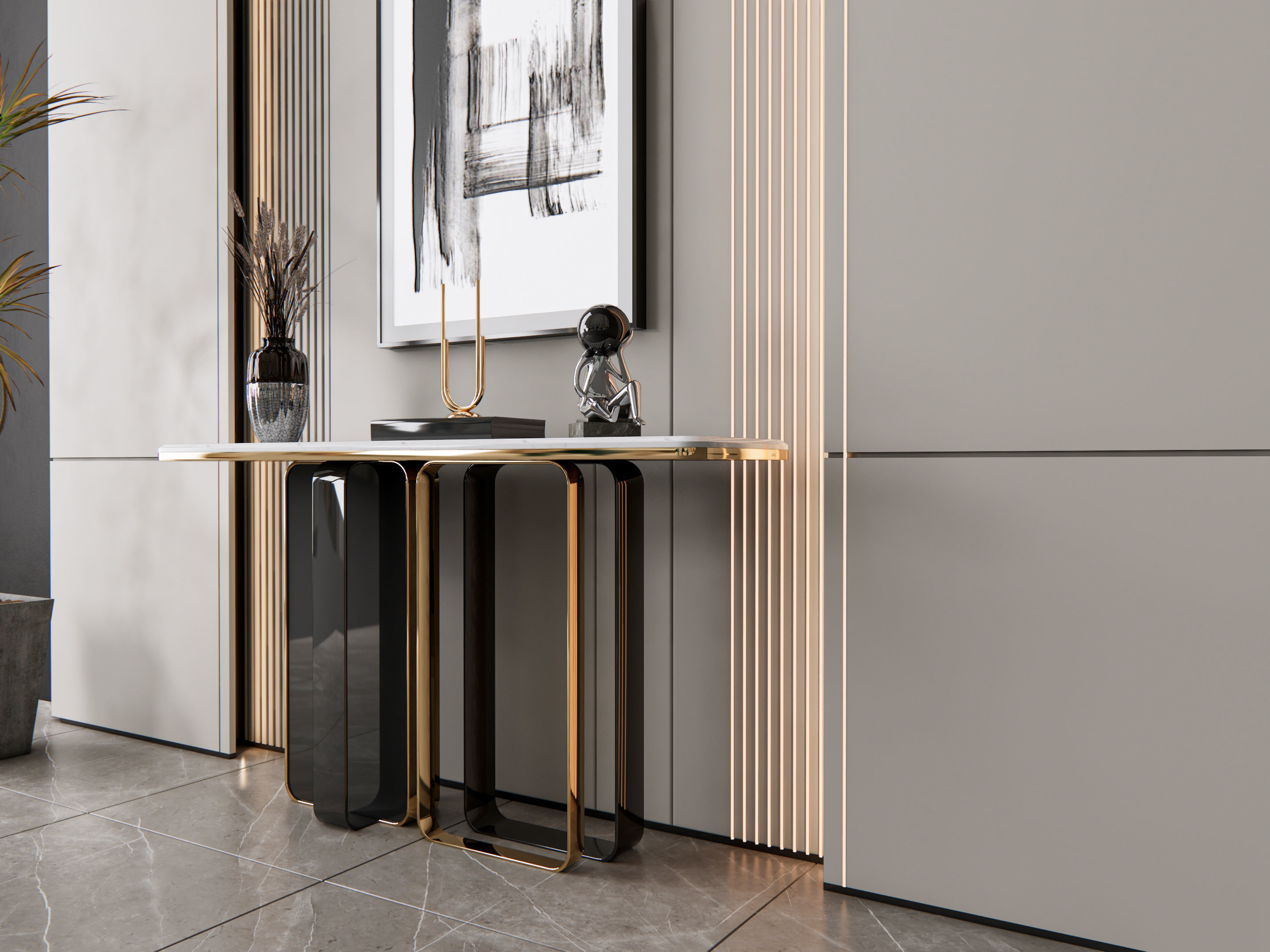 Sideboard with wall panel and flooring 8 3D model_2