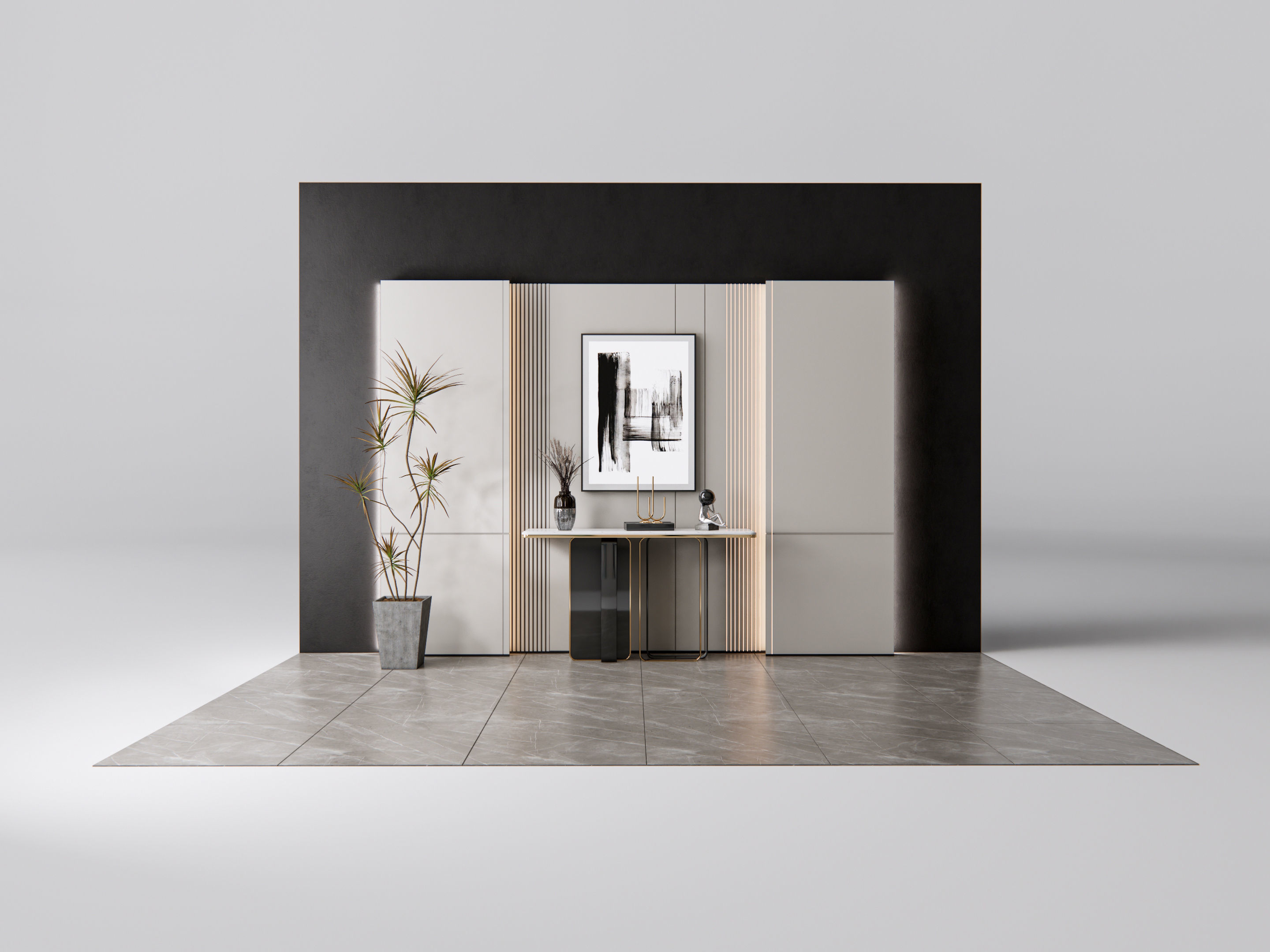 Sideboard with wall panel and flooring 8 3D model_1