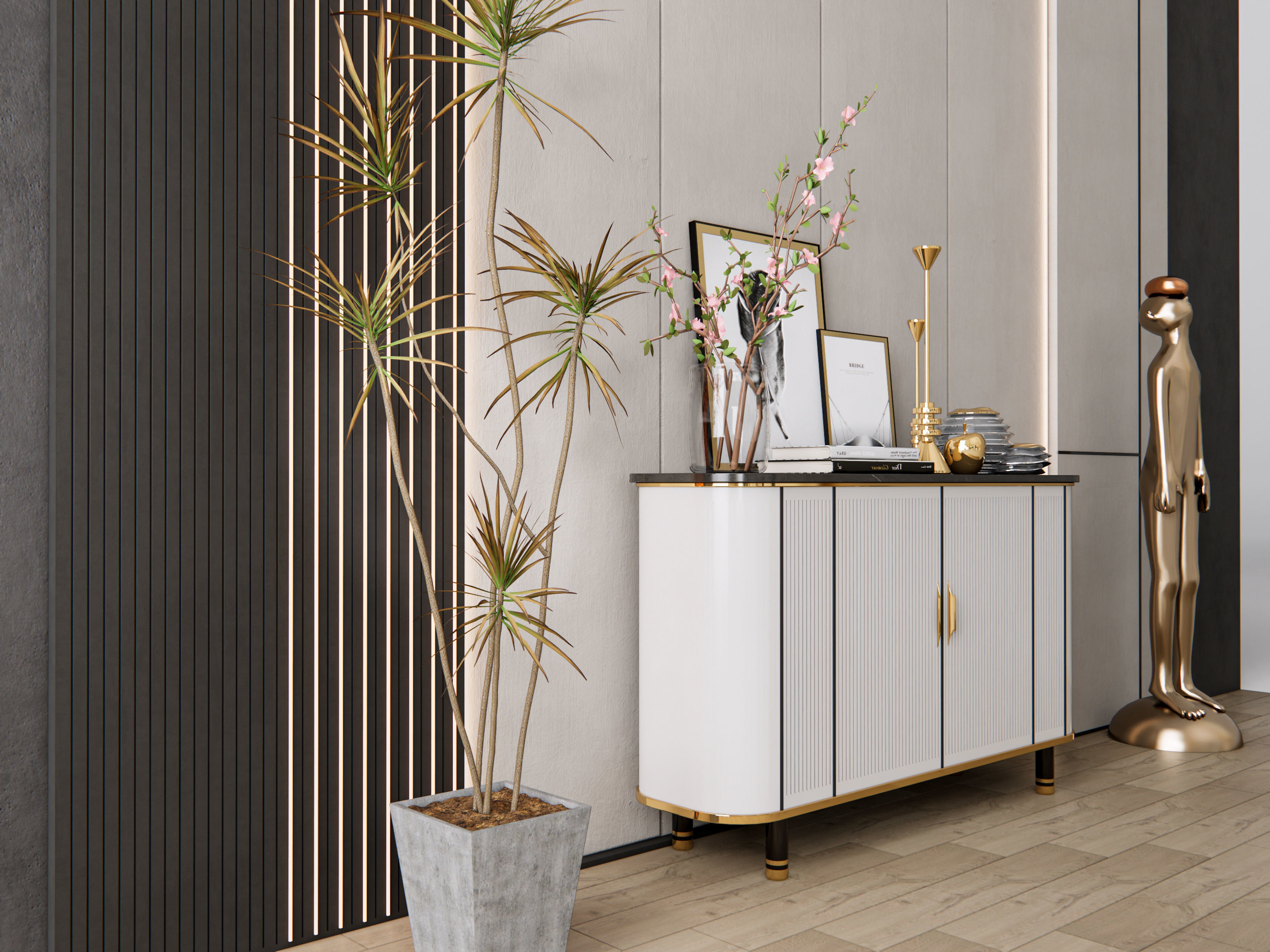 Sideboard with wall panel and flooring 9 3D model_12