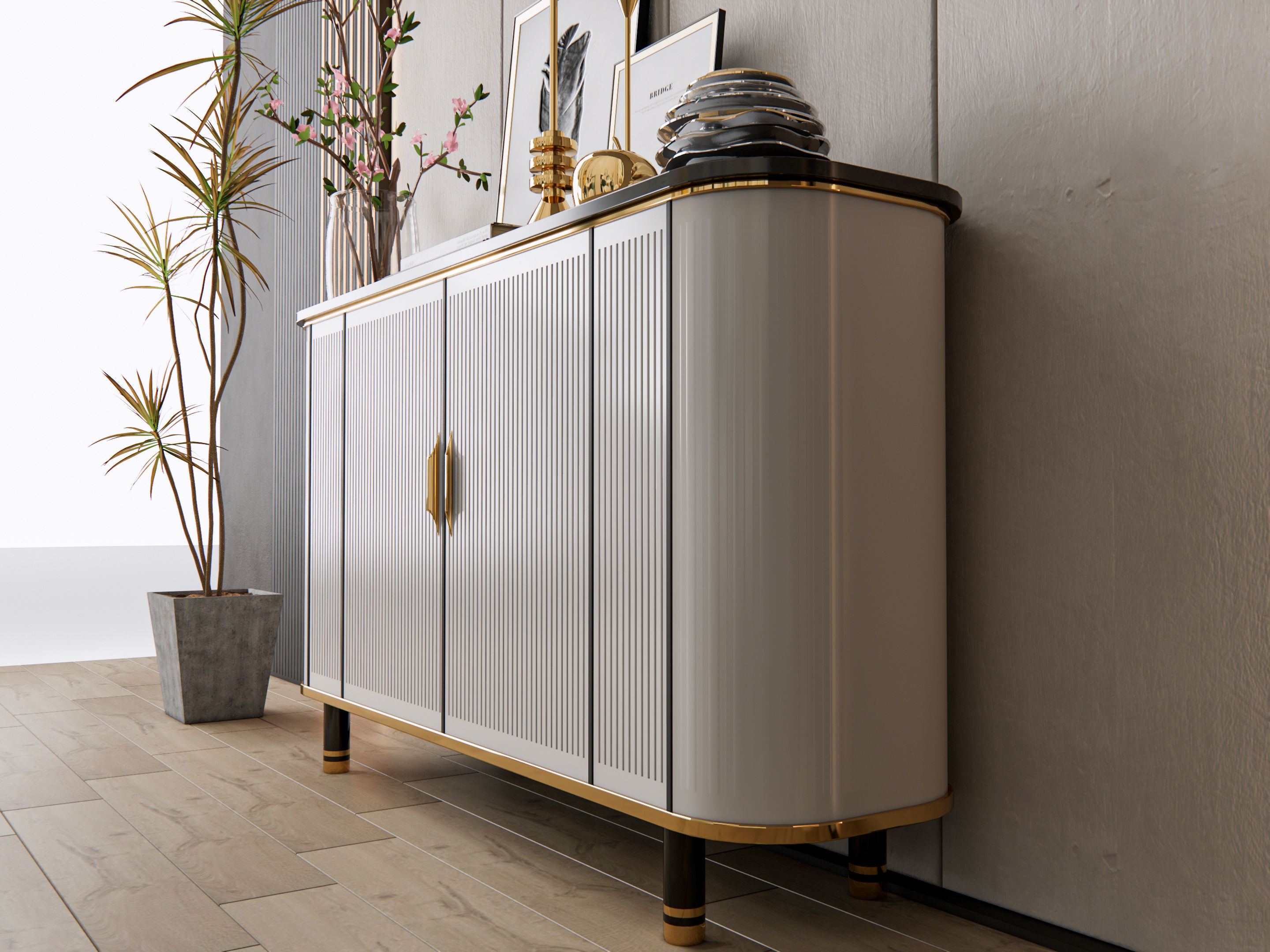 Sideboard with wall panel and flooring 9 3D model_15