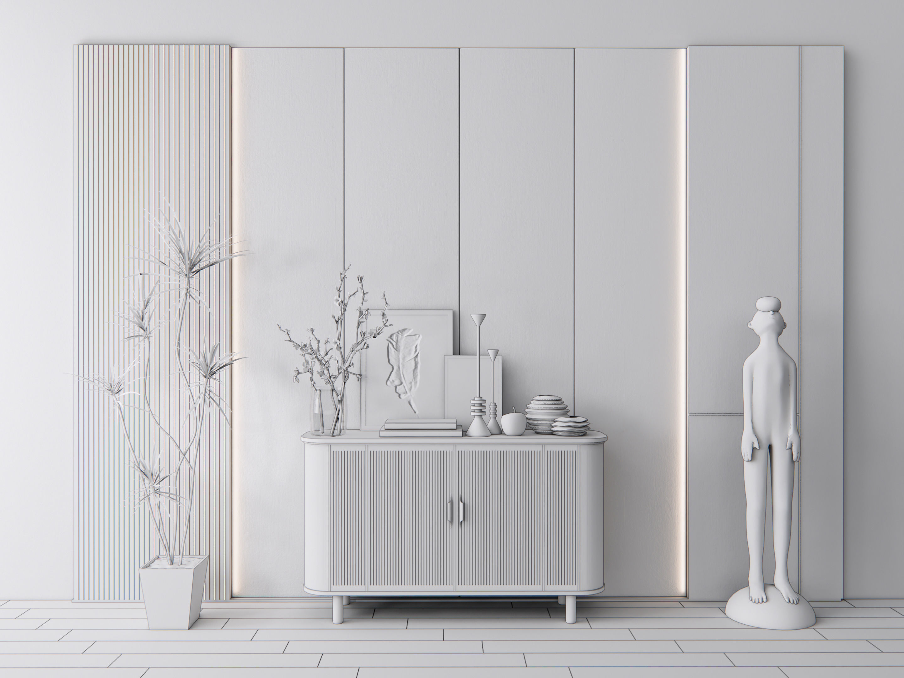 Sideboard with wall panel and flooring 9 3D model_18