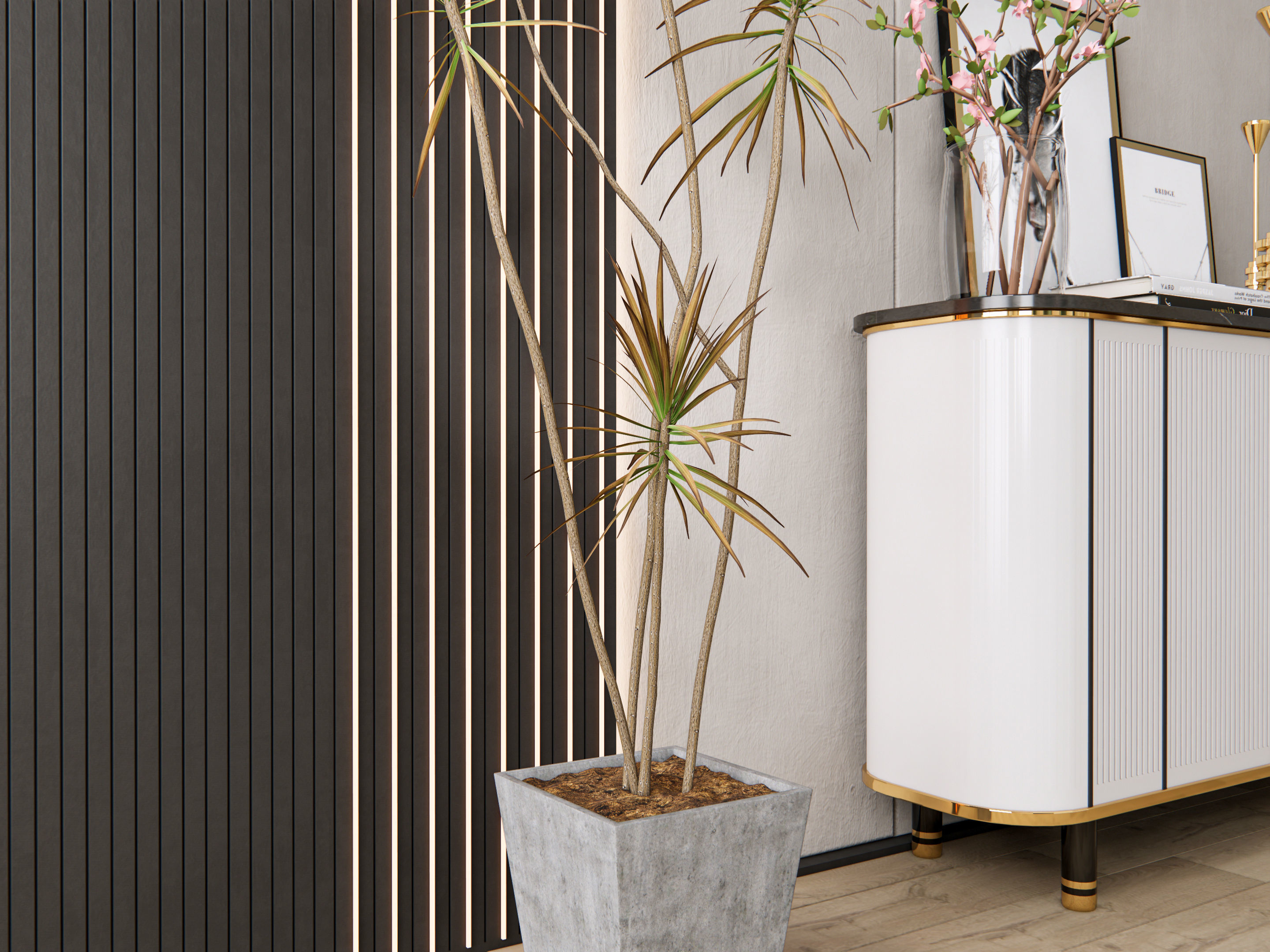 Sideboard with wall panel and flooring 9 3D model_13