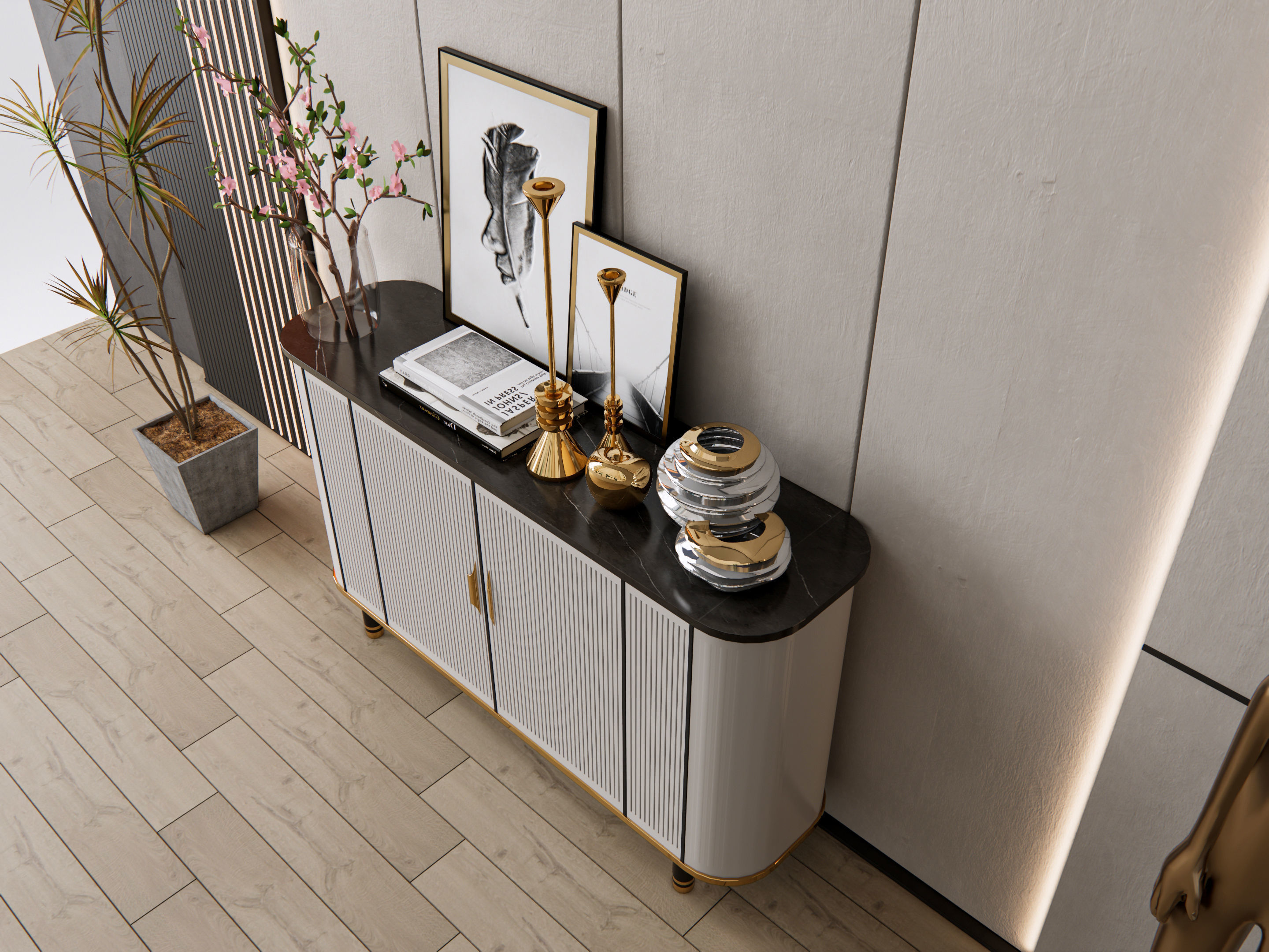 Sideboard with wall panel and flooring 9 3D model_11