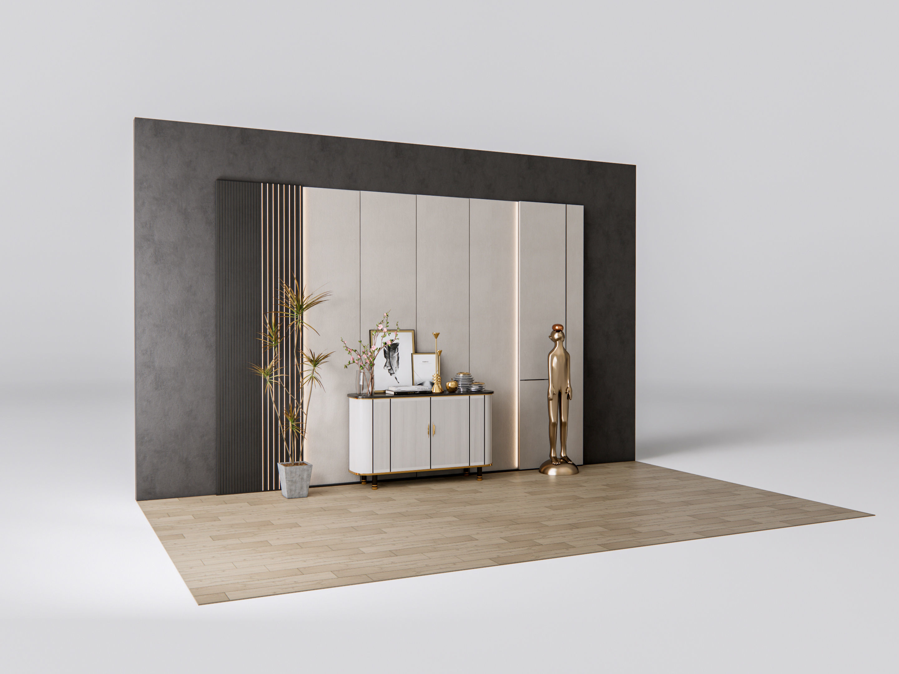 Sideboard with wall panel and flooring 9 3D model_5