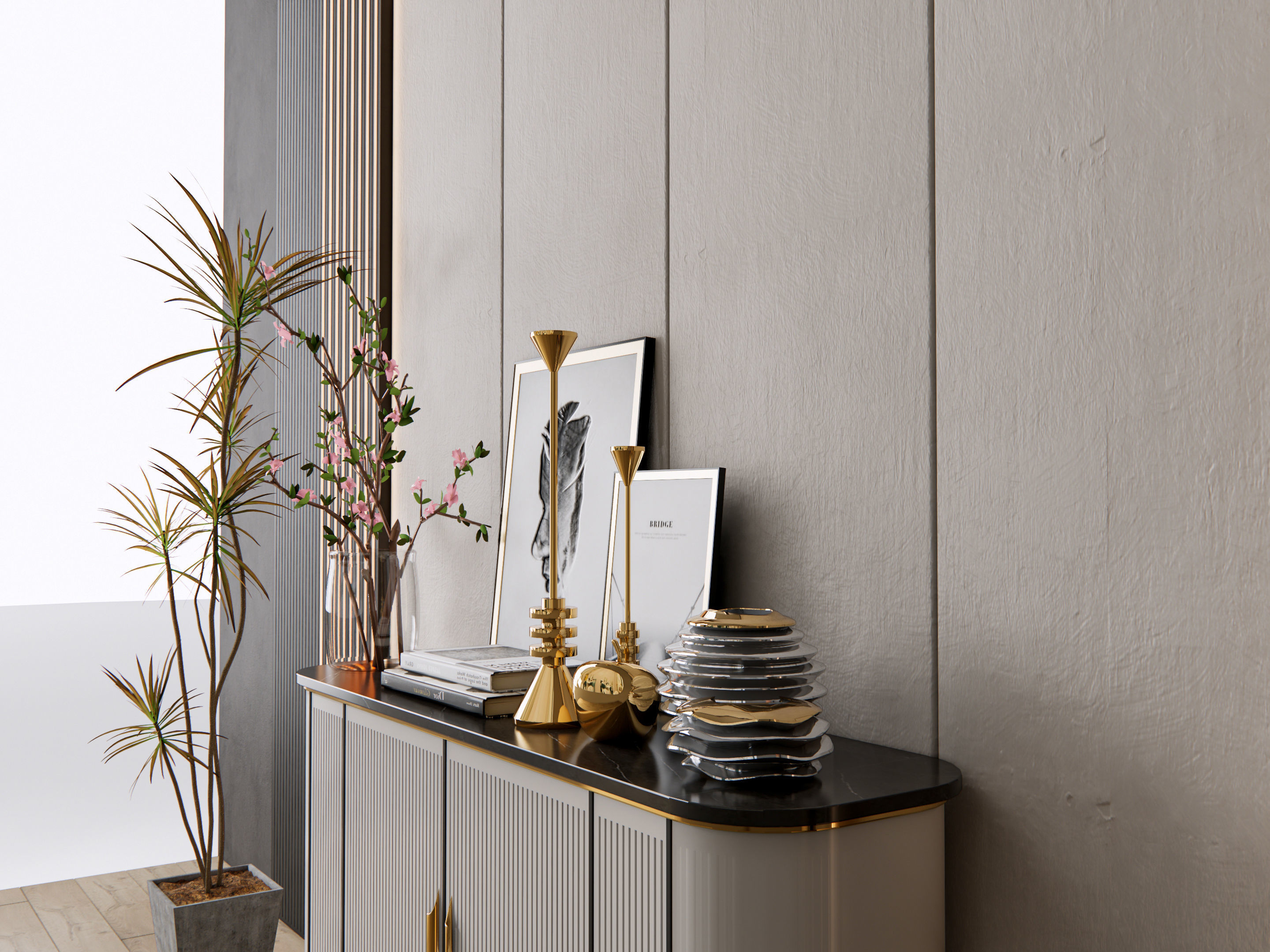 Sideboard with wall panel and flooring 9 3D model_16