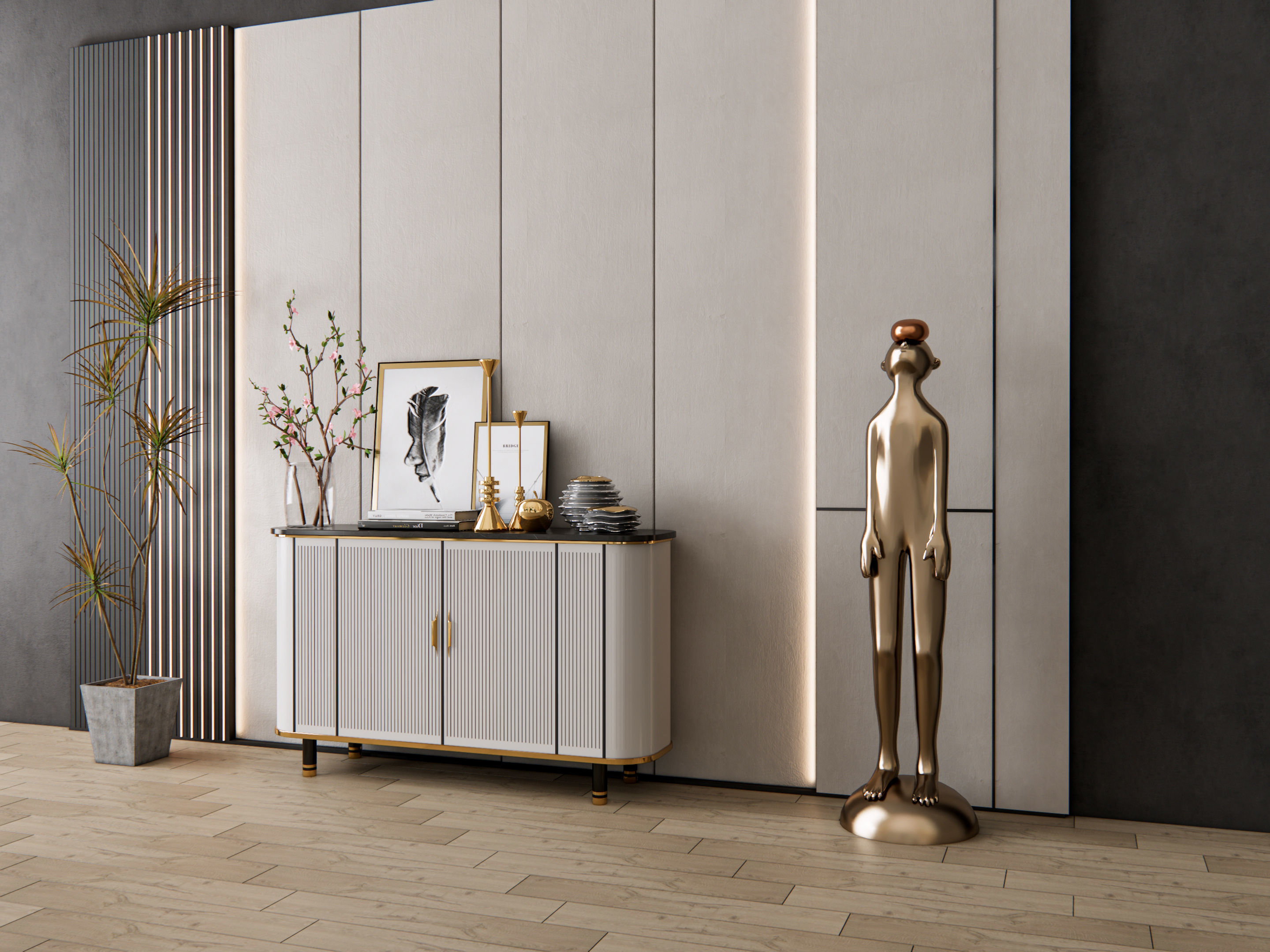 Sideboard with wall panel and flooring 9 3D model_6