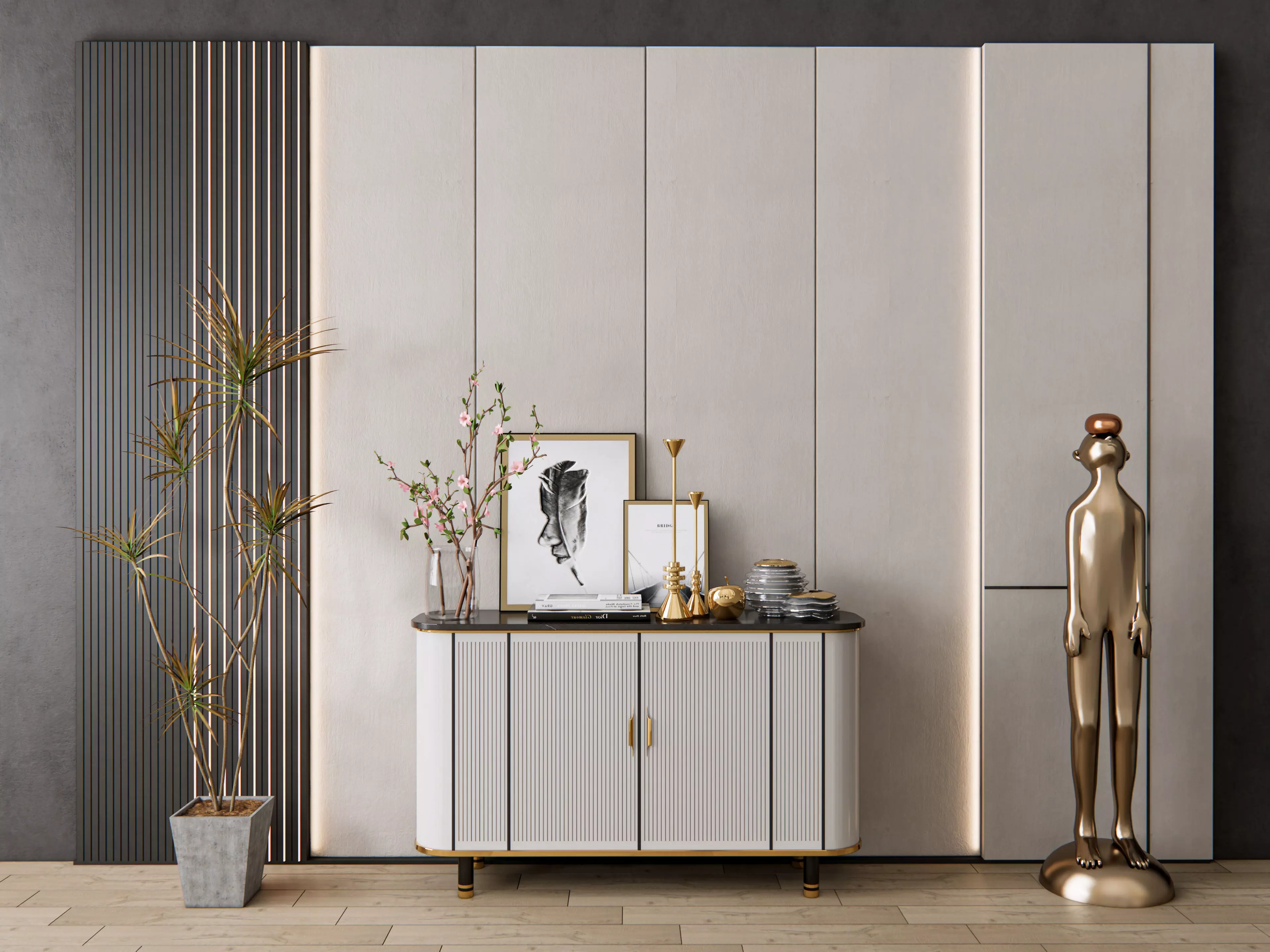 Sideboard with wall panel and flooring 9 3D model_0