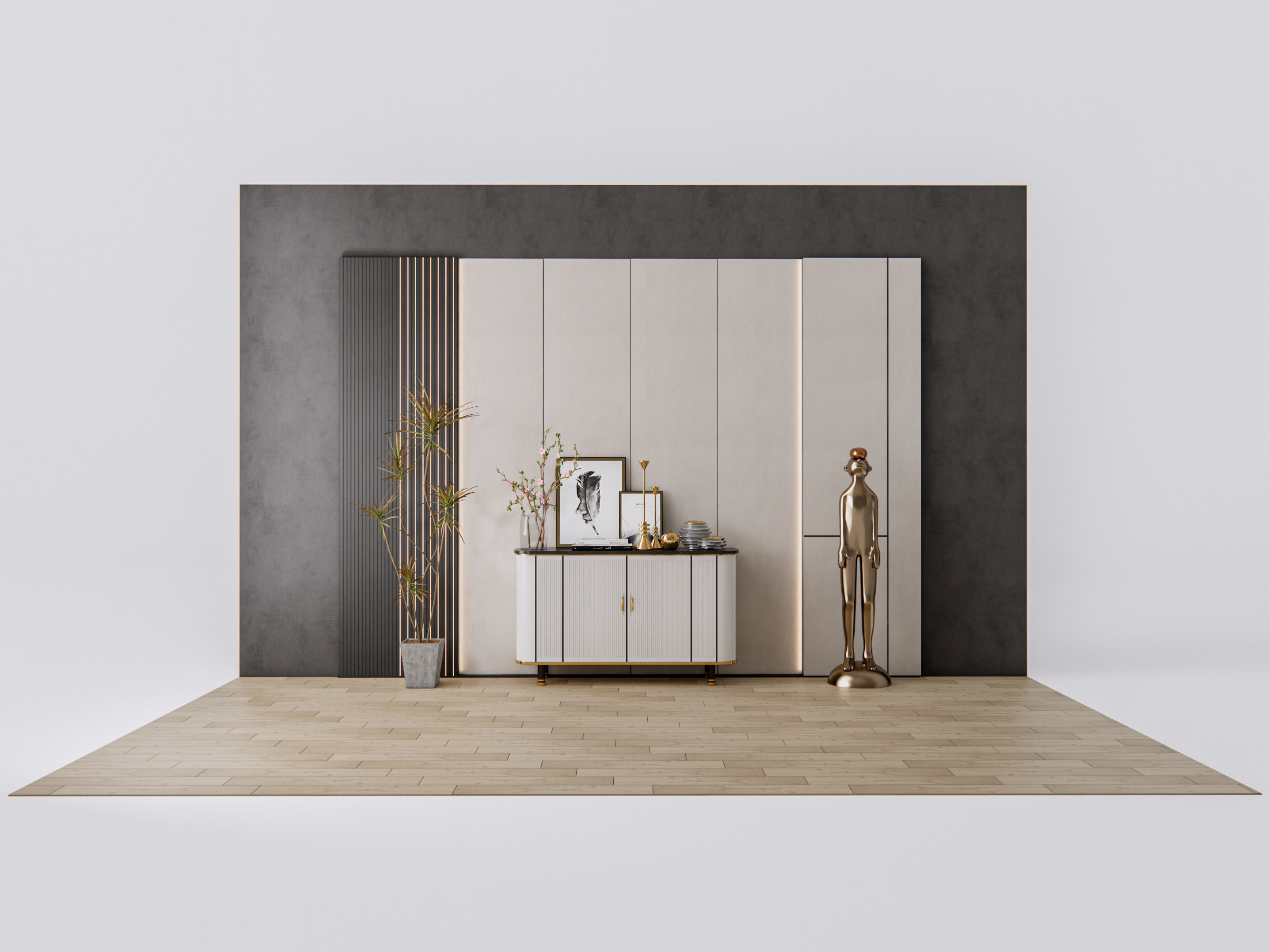 Sideboard with wall panel and flooring 9 3D model_1
