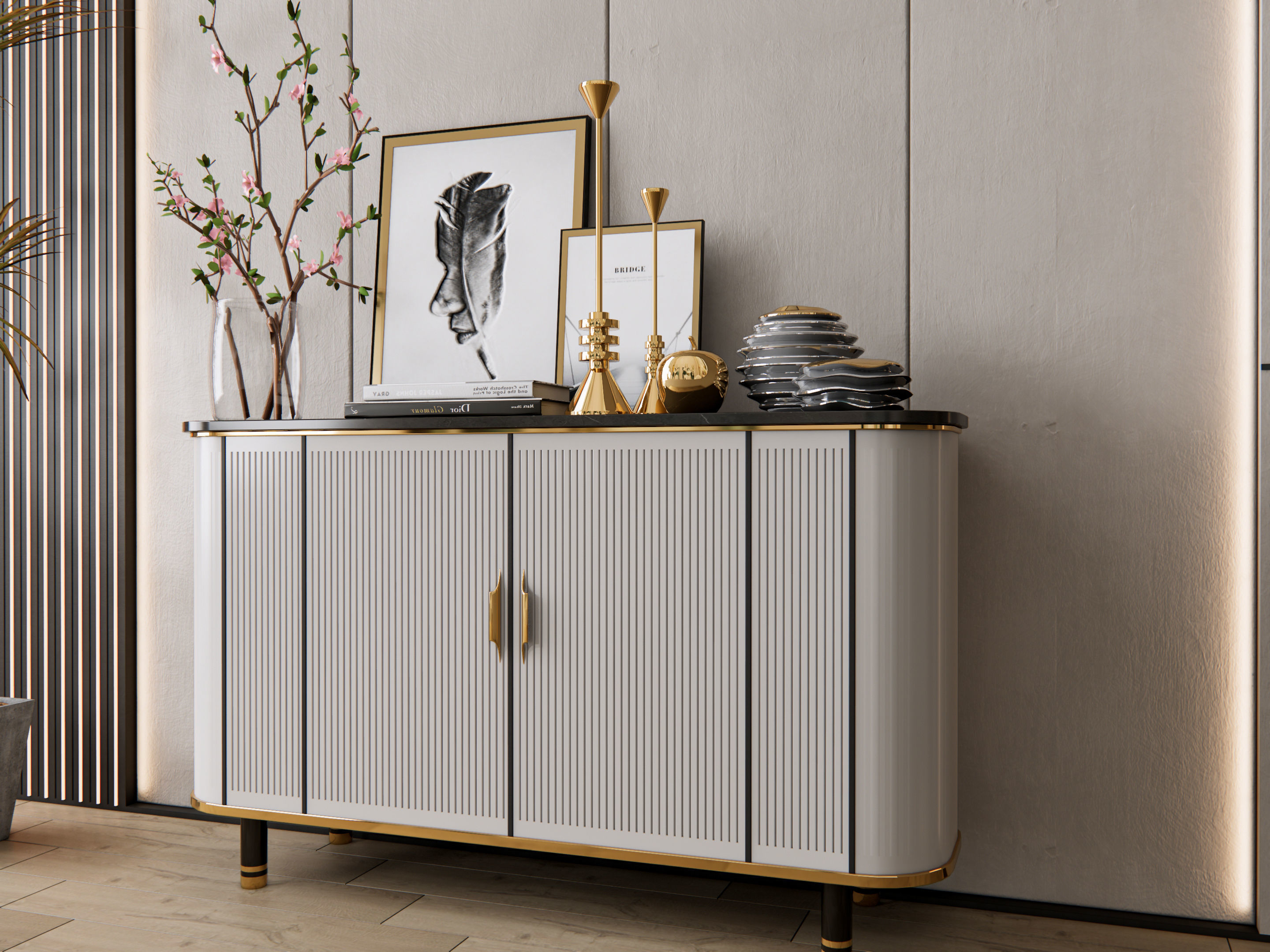 Sideboard with wall panel and flooring 9 3D model_7