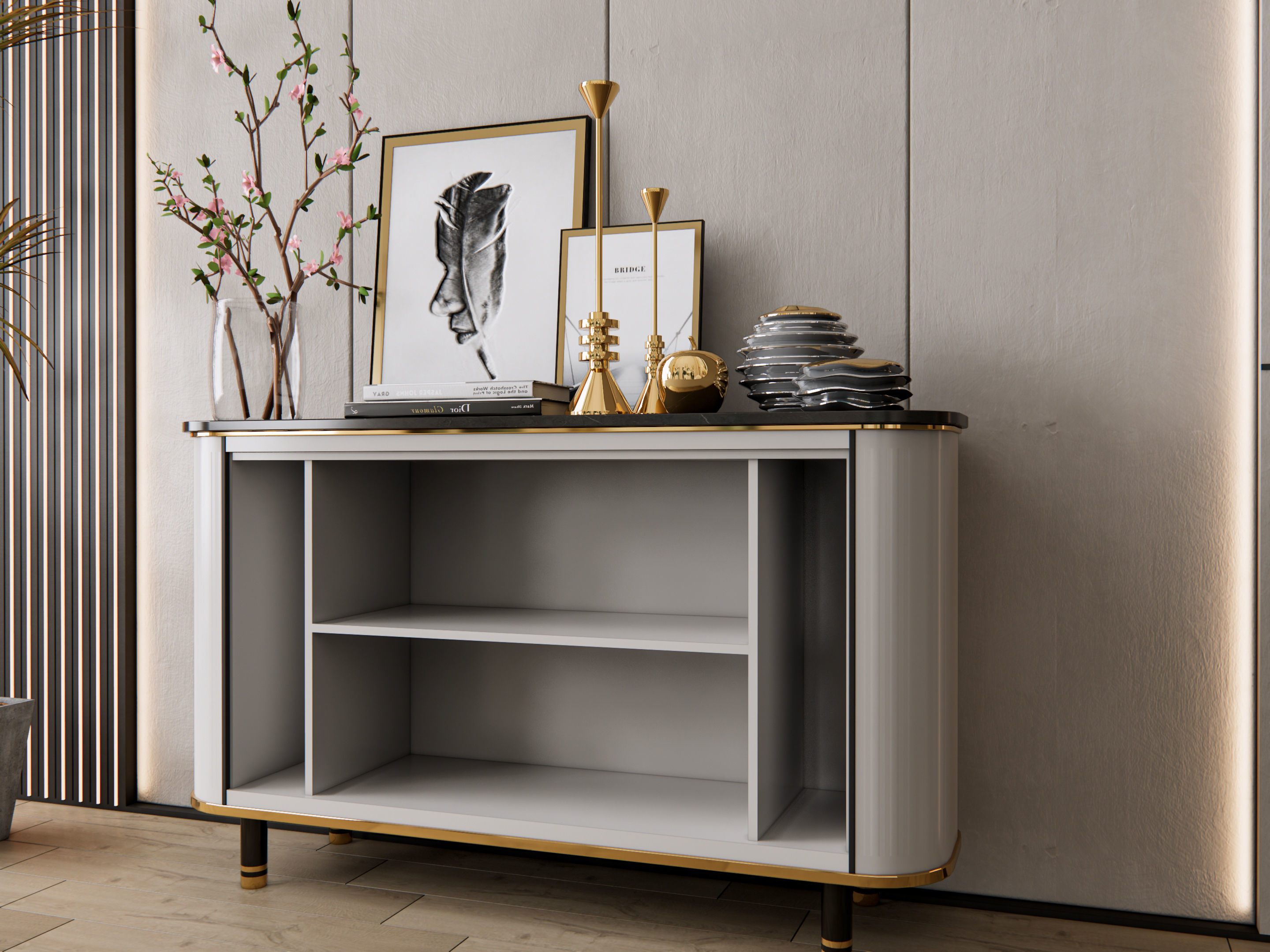 Sideboard with wall panel and flooring 9 3D model_8