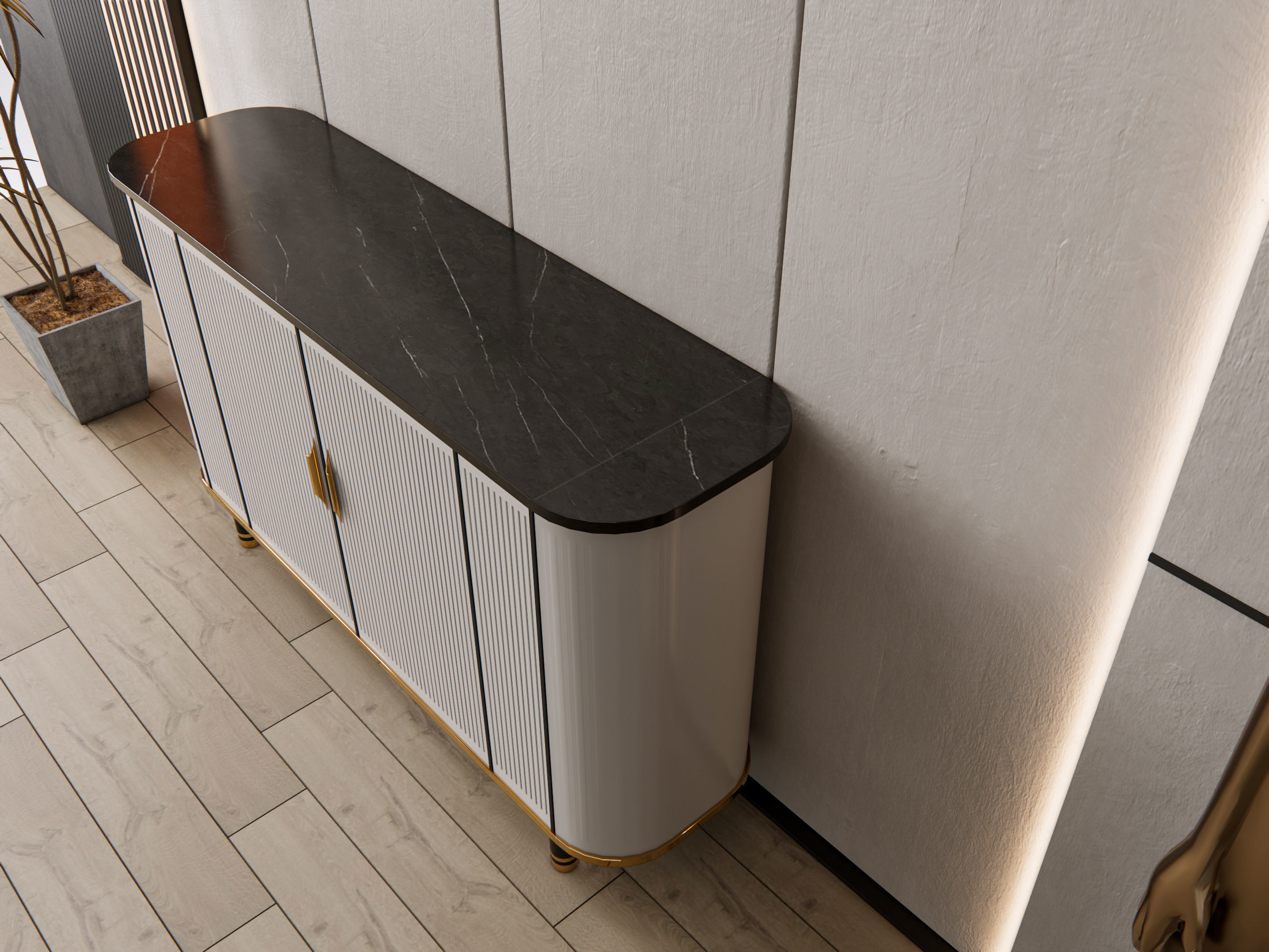 Sideboard with wall panel and flooring 9 3D model_10