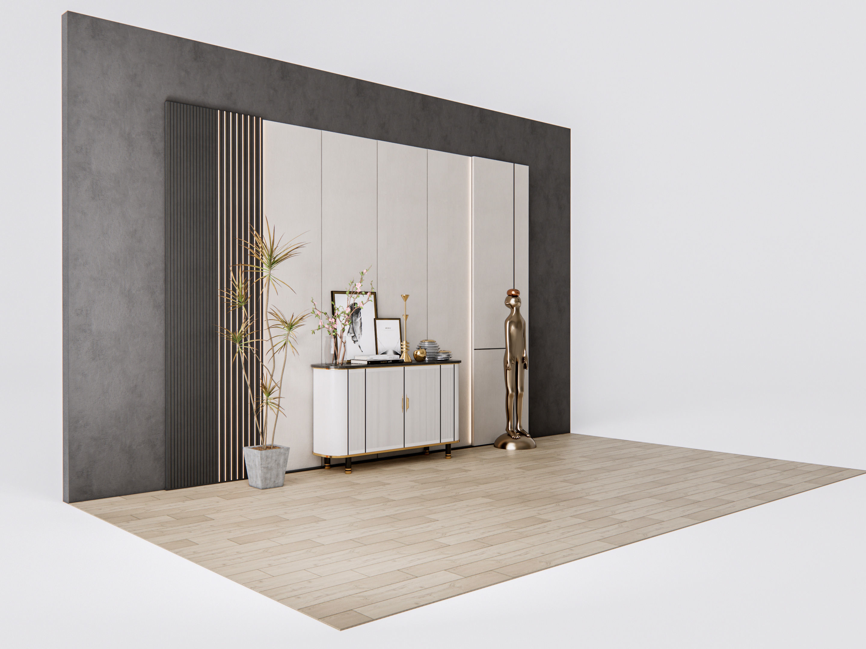 Sideboard with wall panel and flooring 9 3D model_2