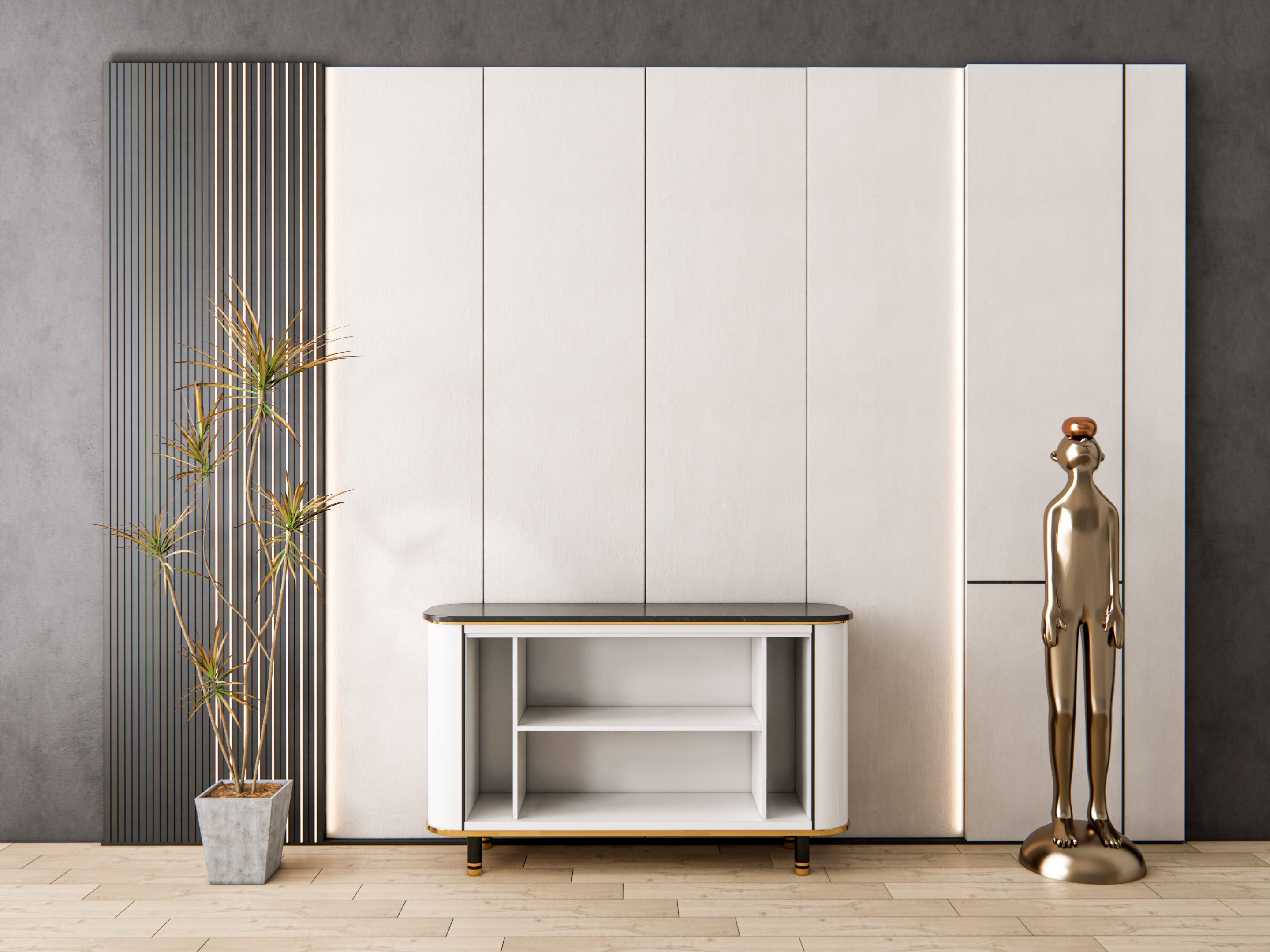 Sideboard with wall panel and flooring 9 3D model_3