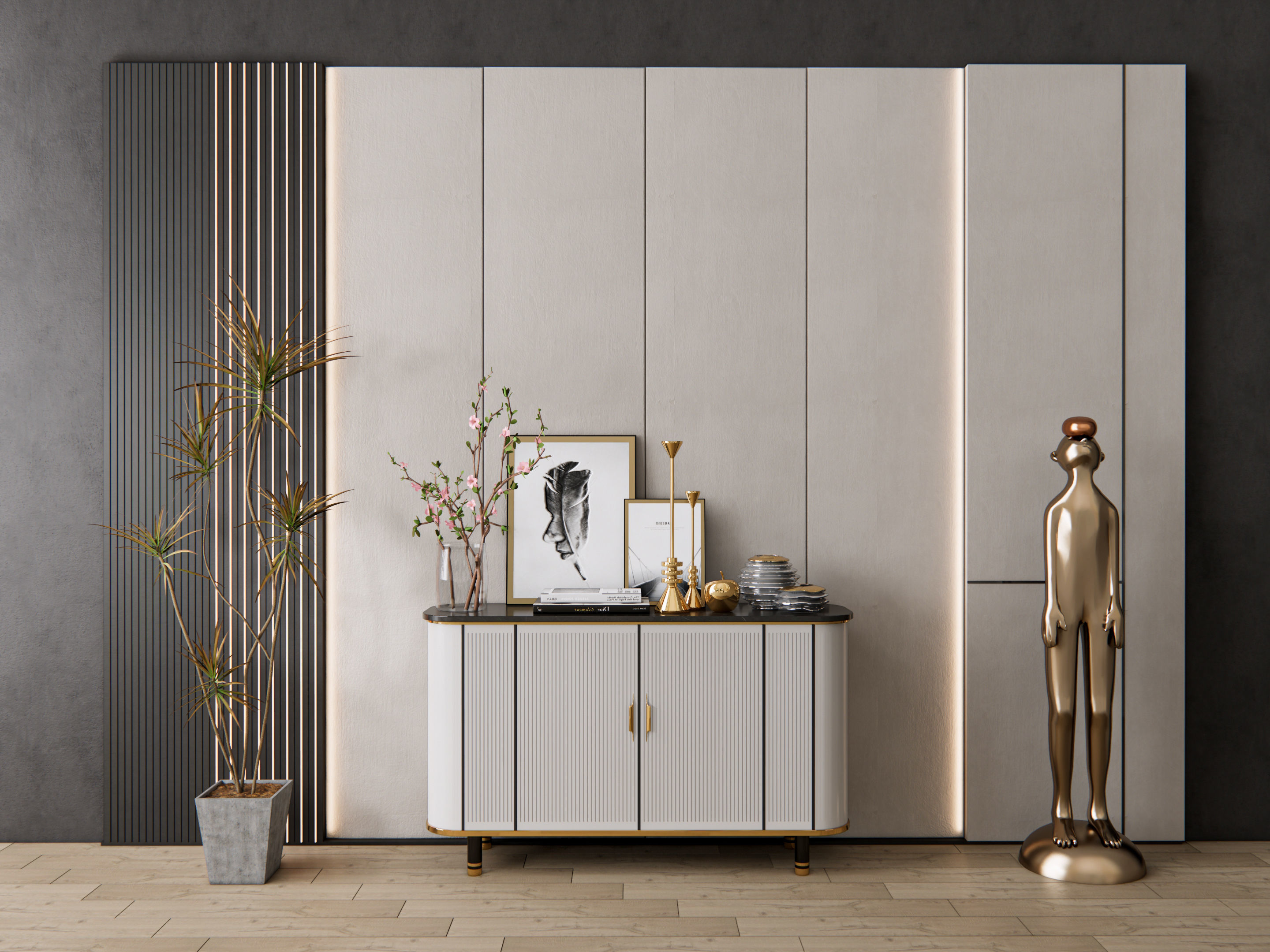 Sideboard with wall panel and flooring 9 3D model_19