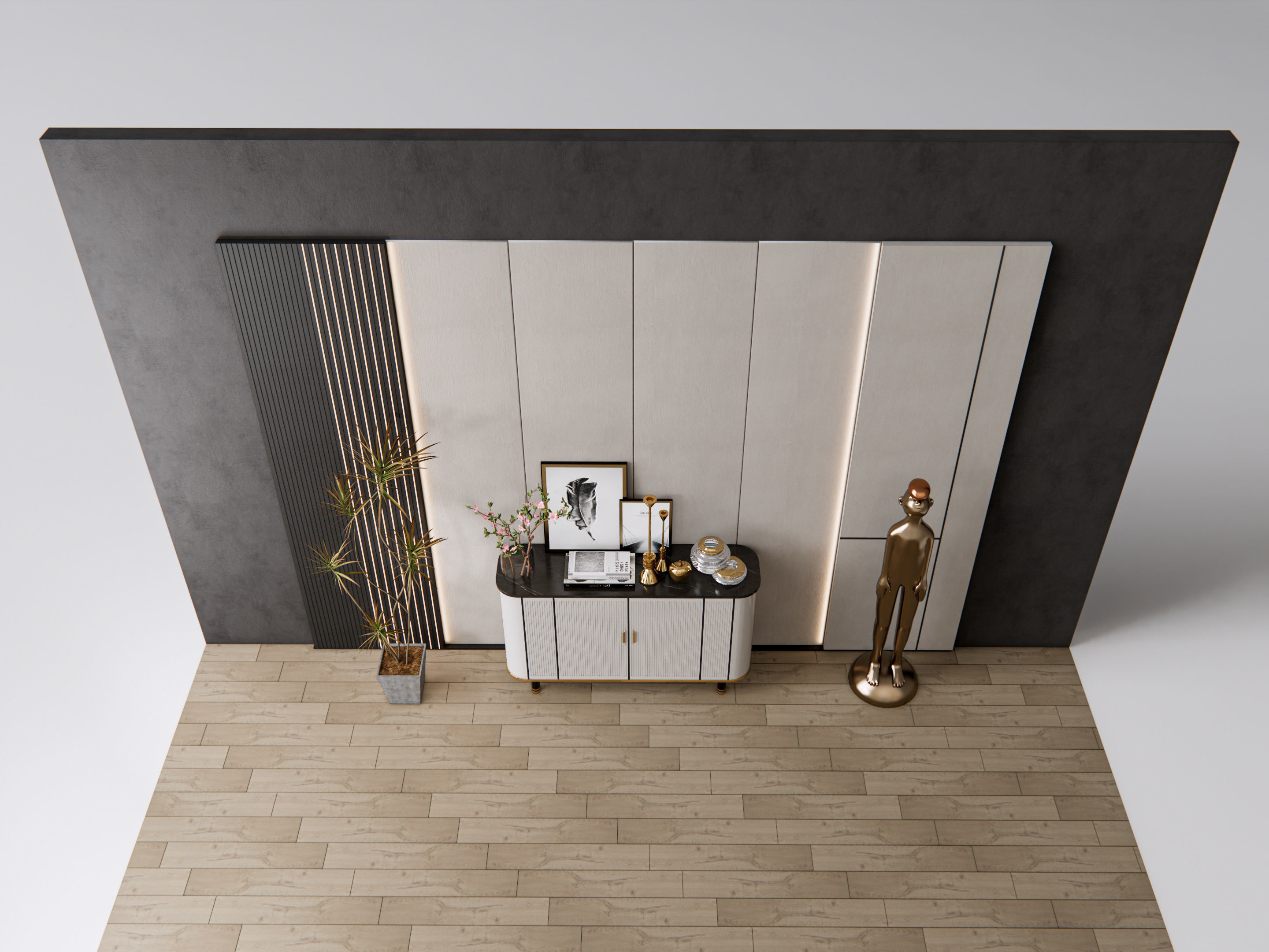Sideboard with wall panel and flooring 9 3D model_17