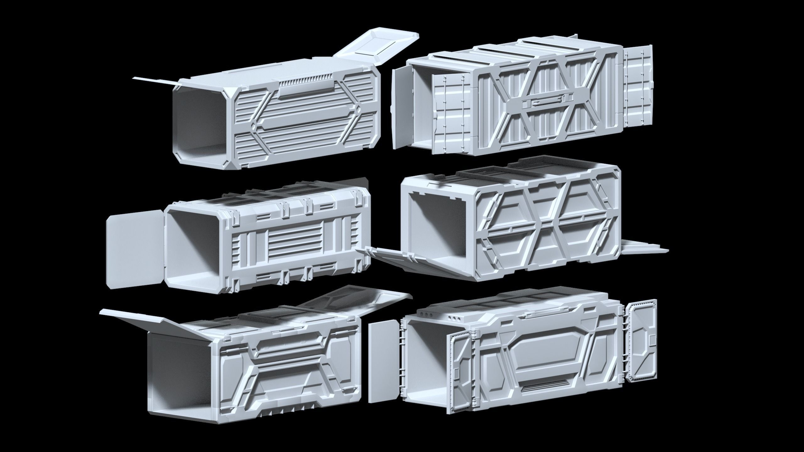 SCI-FI cargo containers Low-poly 3D model_3