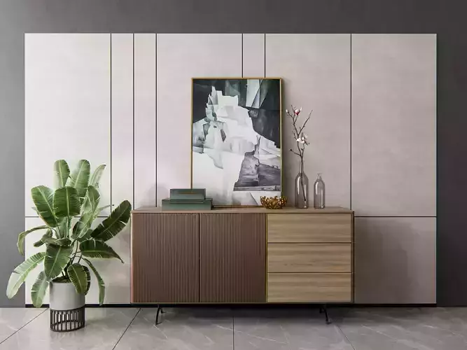 Sideboard with wall panel and flooring 10 3D model