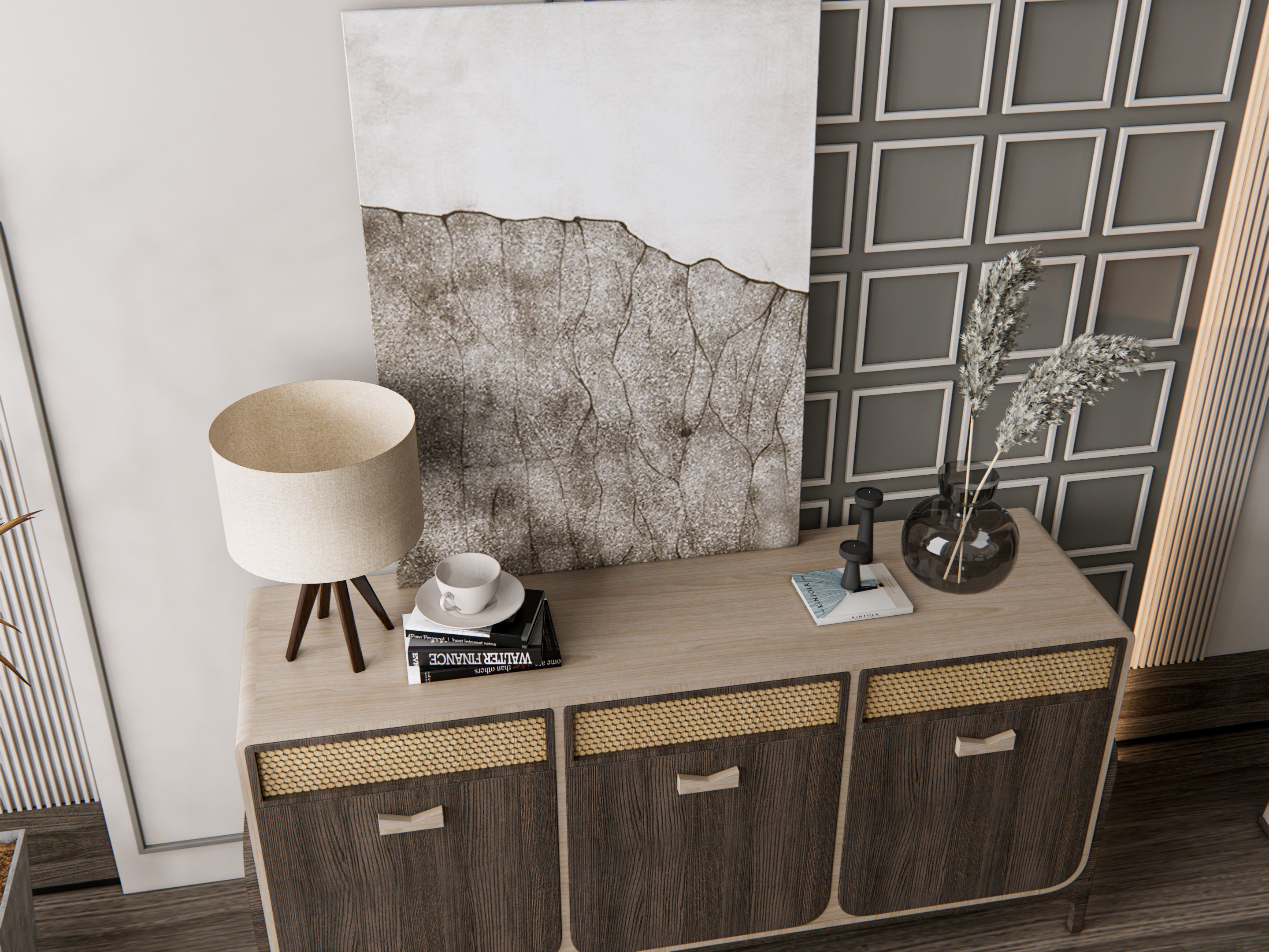 Sideboard with wall panel and flooring 11 3D model_18
