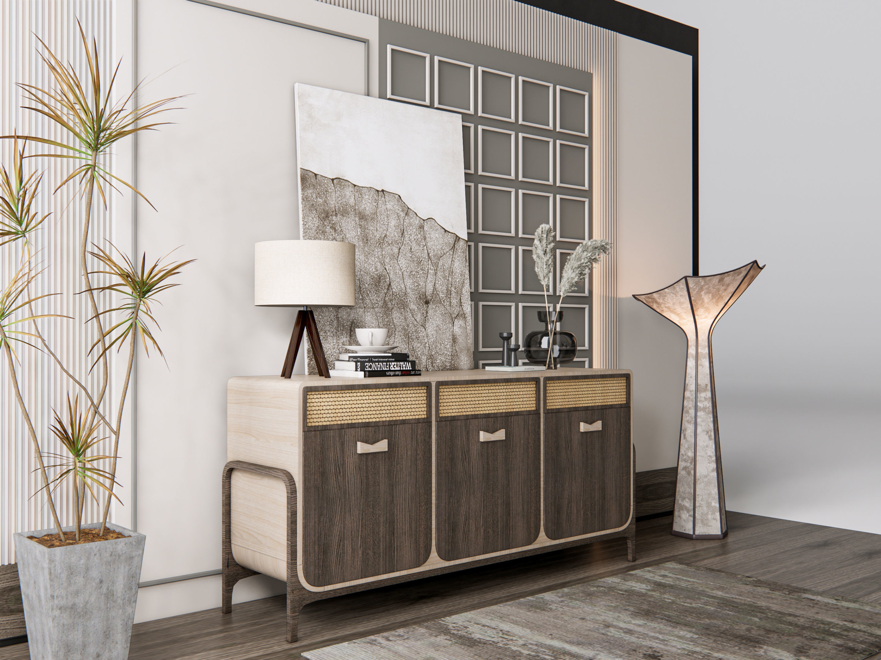 Sideboard with wall panel and flooring 11 3D model_16