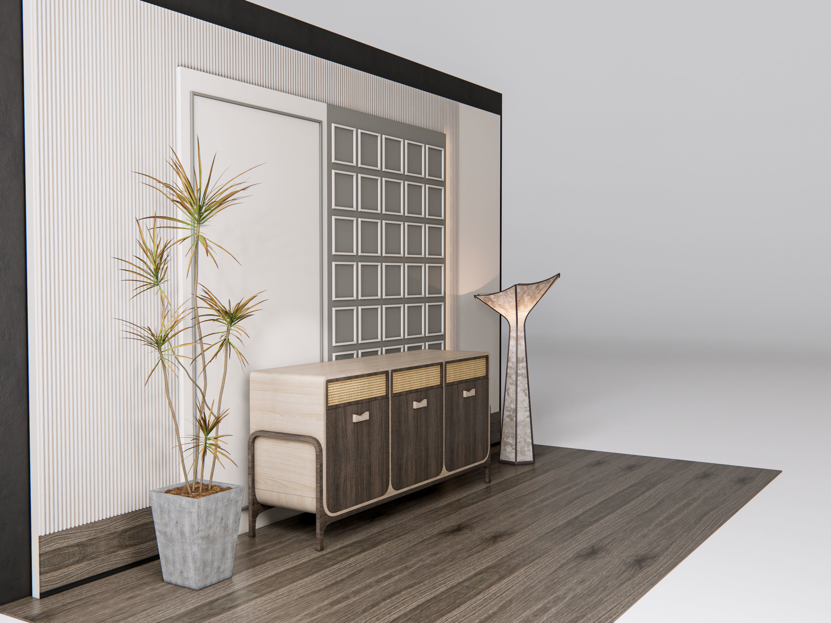 Sideboard with wall panel and flooring 11 3D model_15