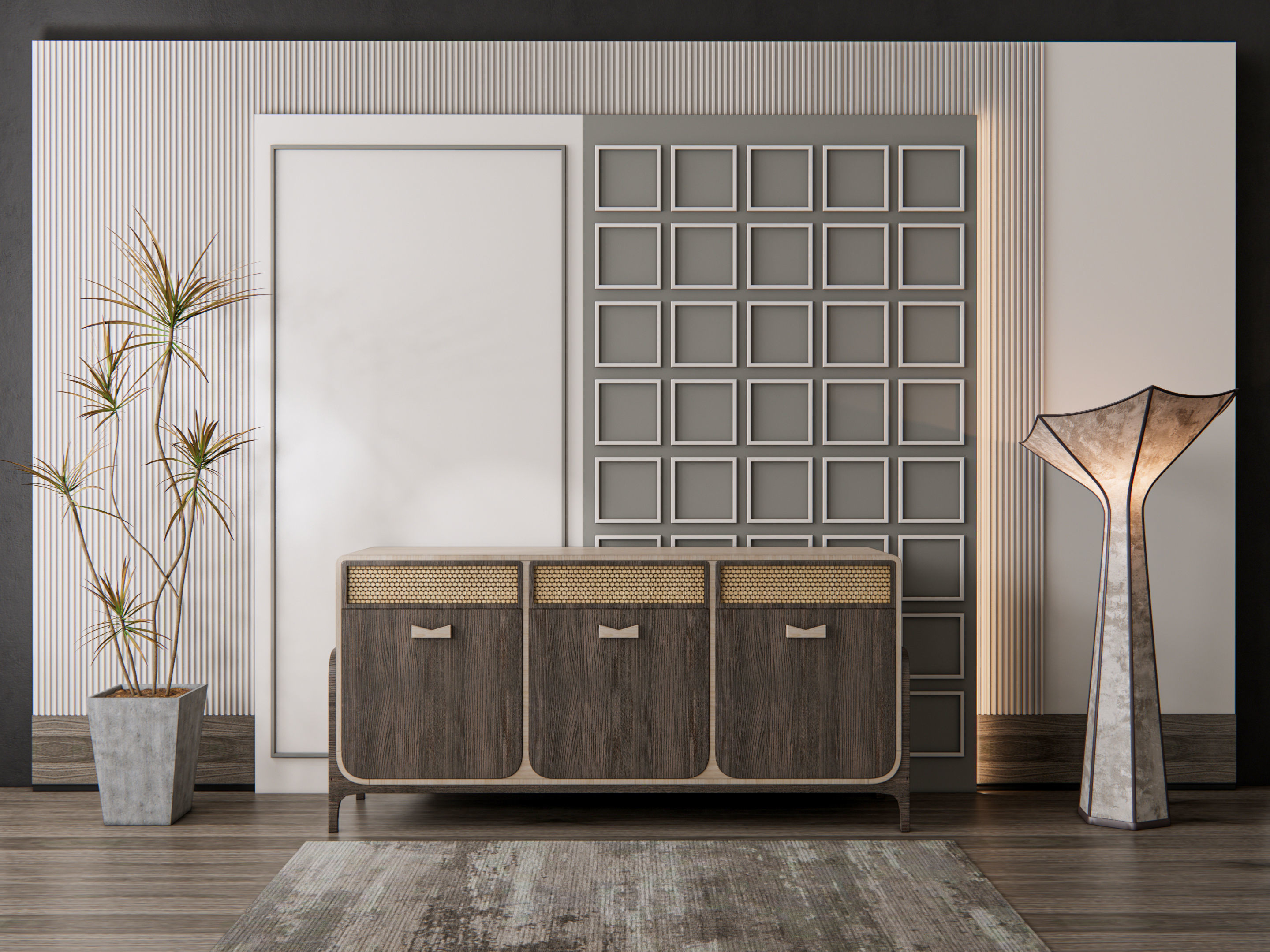 Sideboard with wall panel and flooring 11 3D model_4