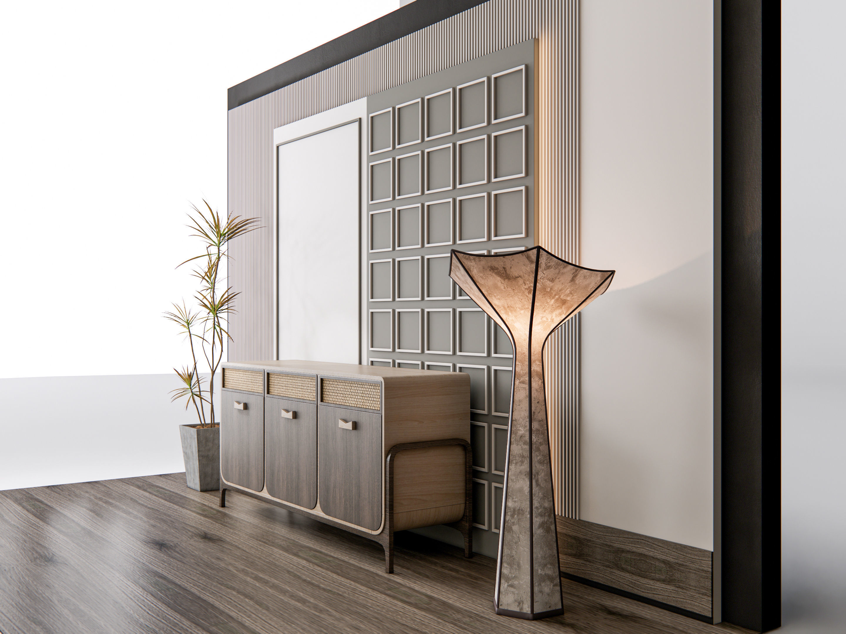 Sideboard with wall panel and flooring 11 3D model_13