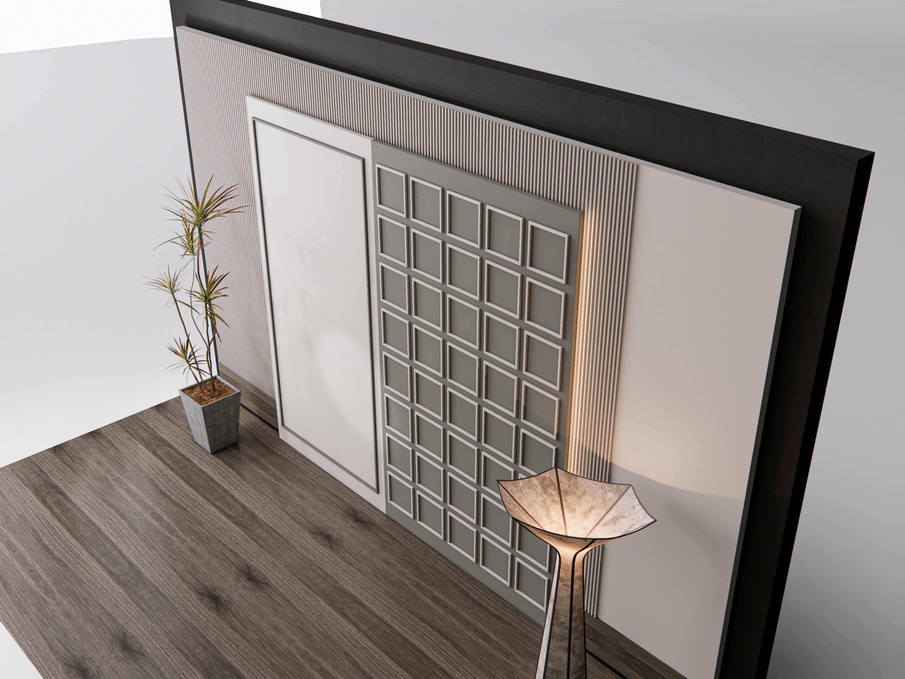 Sideboard with wall panel and flooring 11 3D model_11