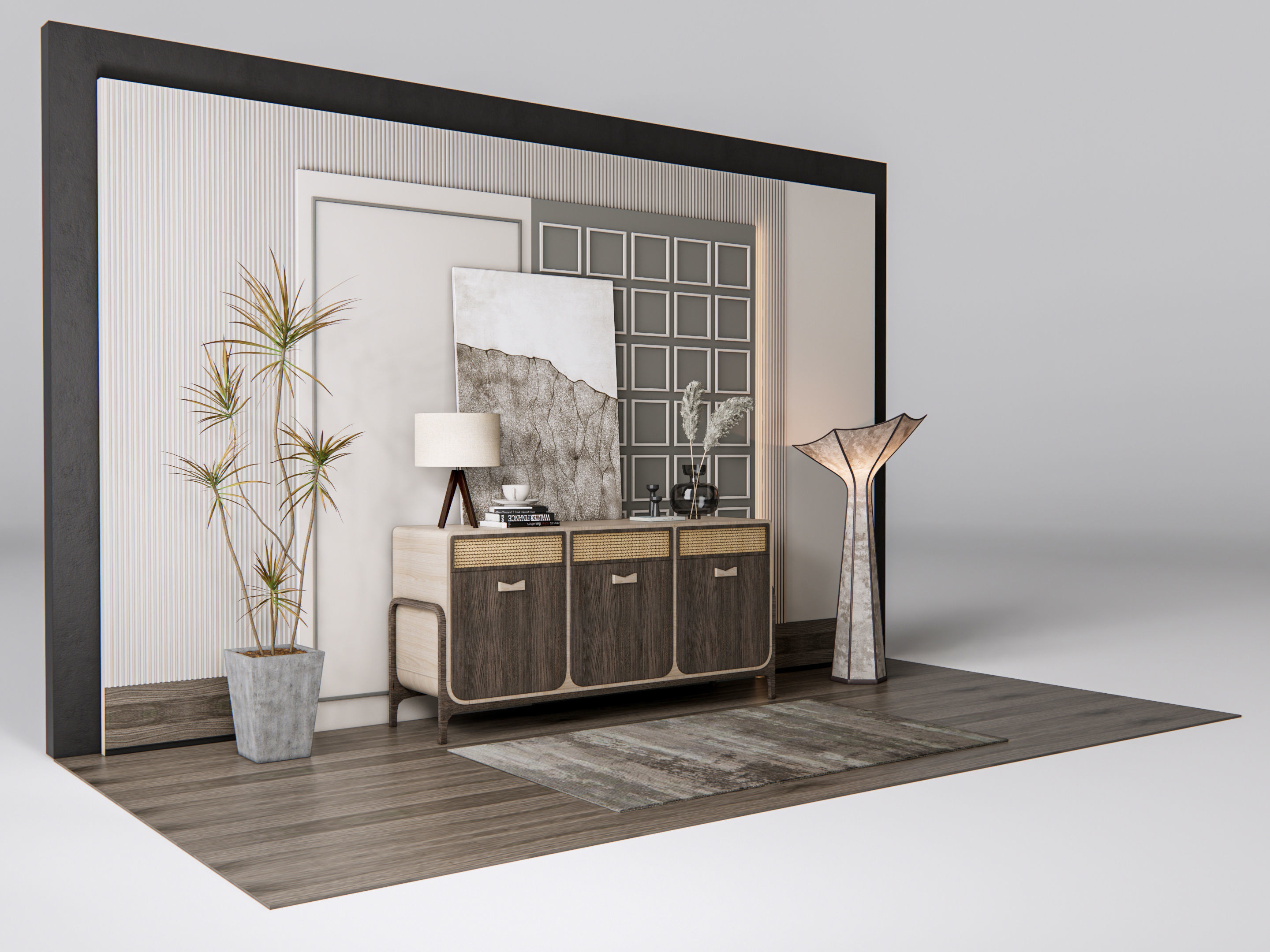 Sideboard with wall panel and flooring 11 3D model_3