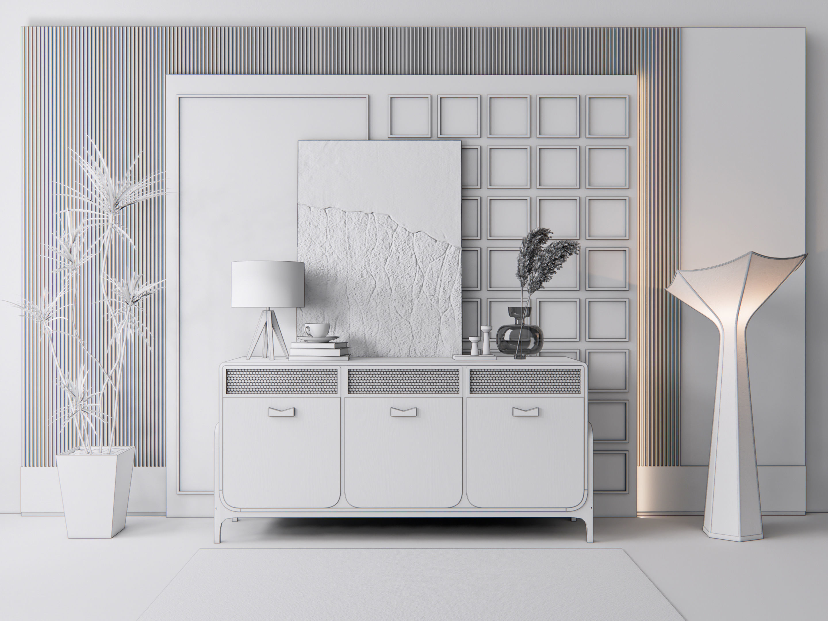 Sideboard with wall panel and flooring 11 3D model_19