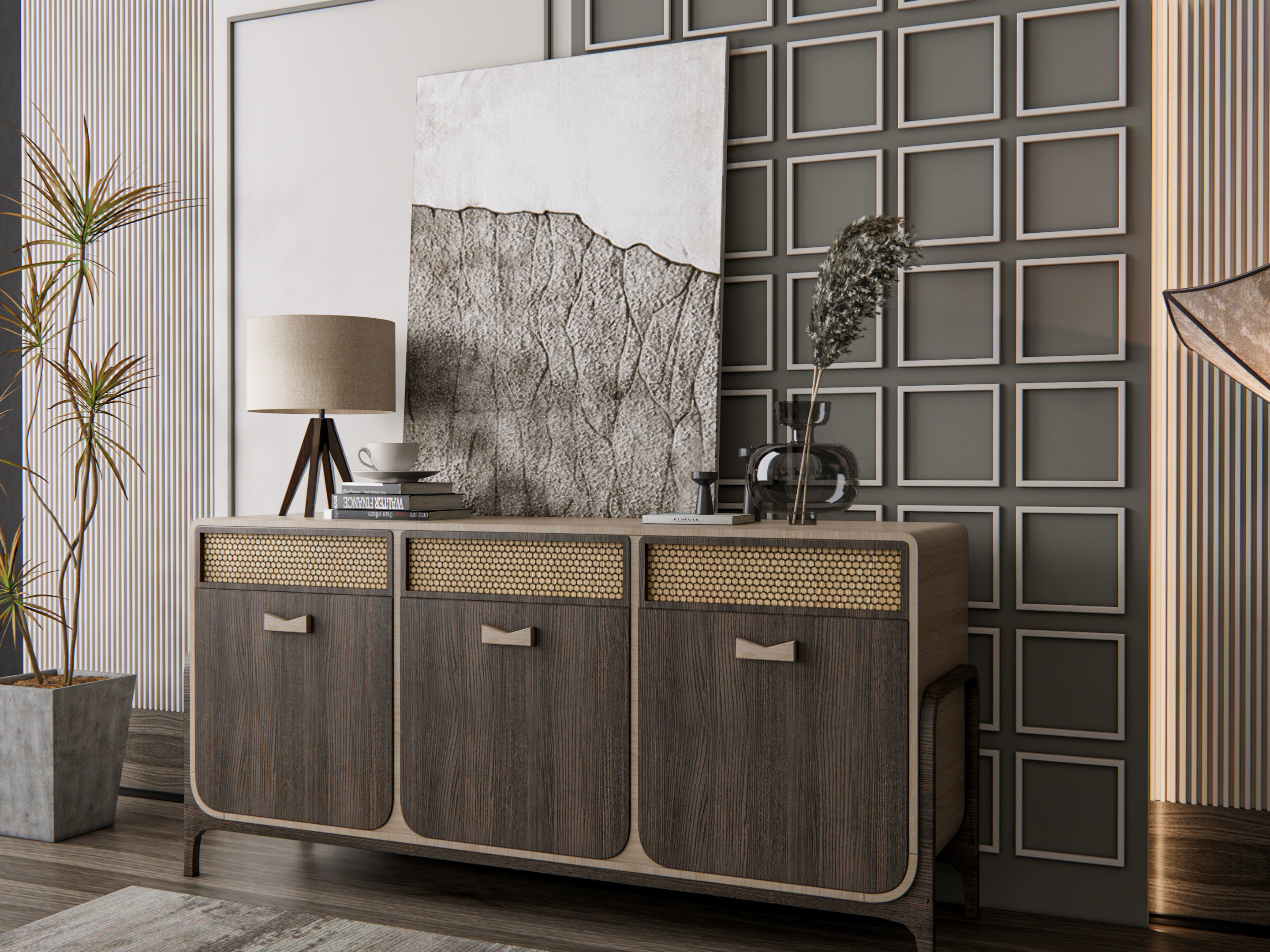 Sideboard with wall panel and flooring 11 3D model_2