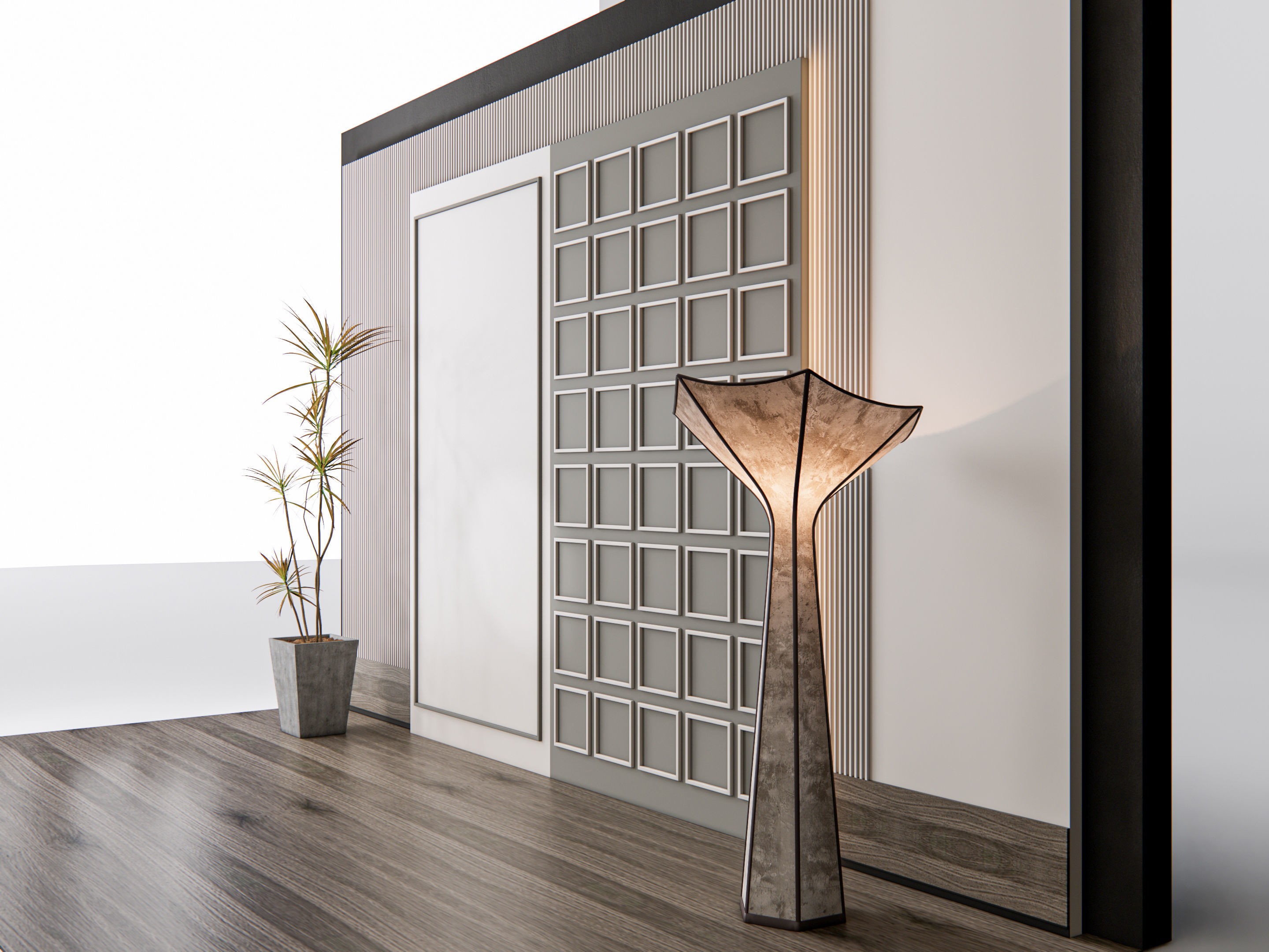 Sideboard with wall panel and flooring 11 3D model_12