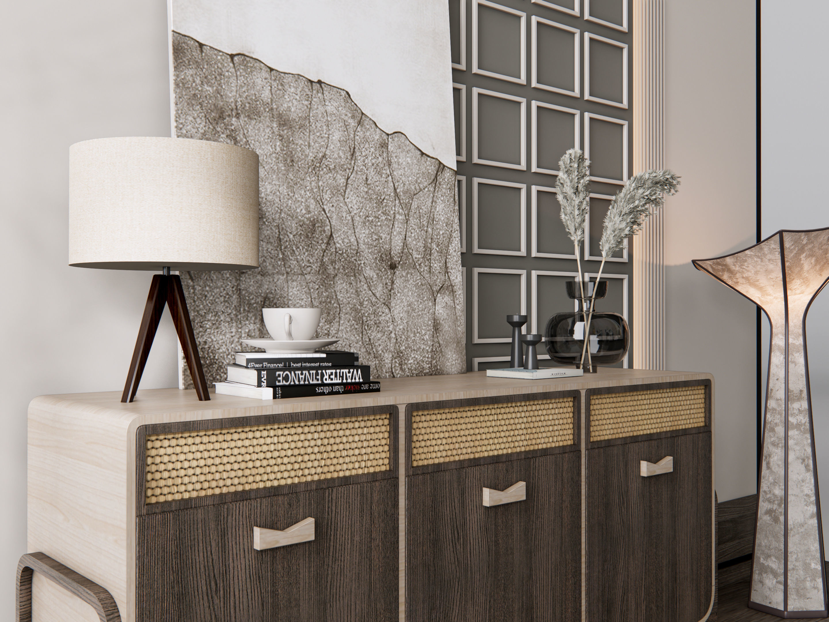 Sideboard with wall panel and flooring 11 3D model_17