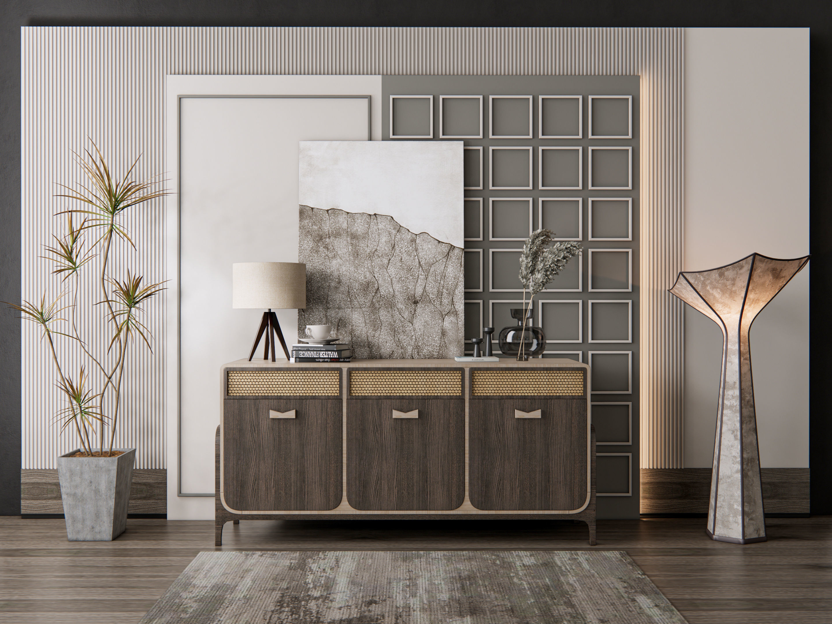 Sideboard with wall panel and flooring 11 3D model_14