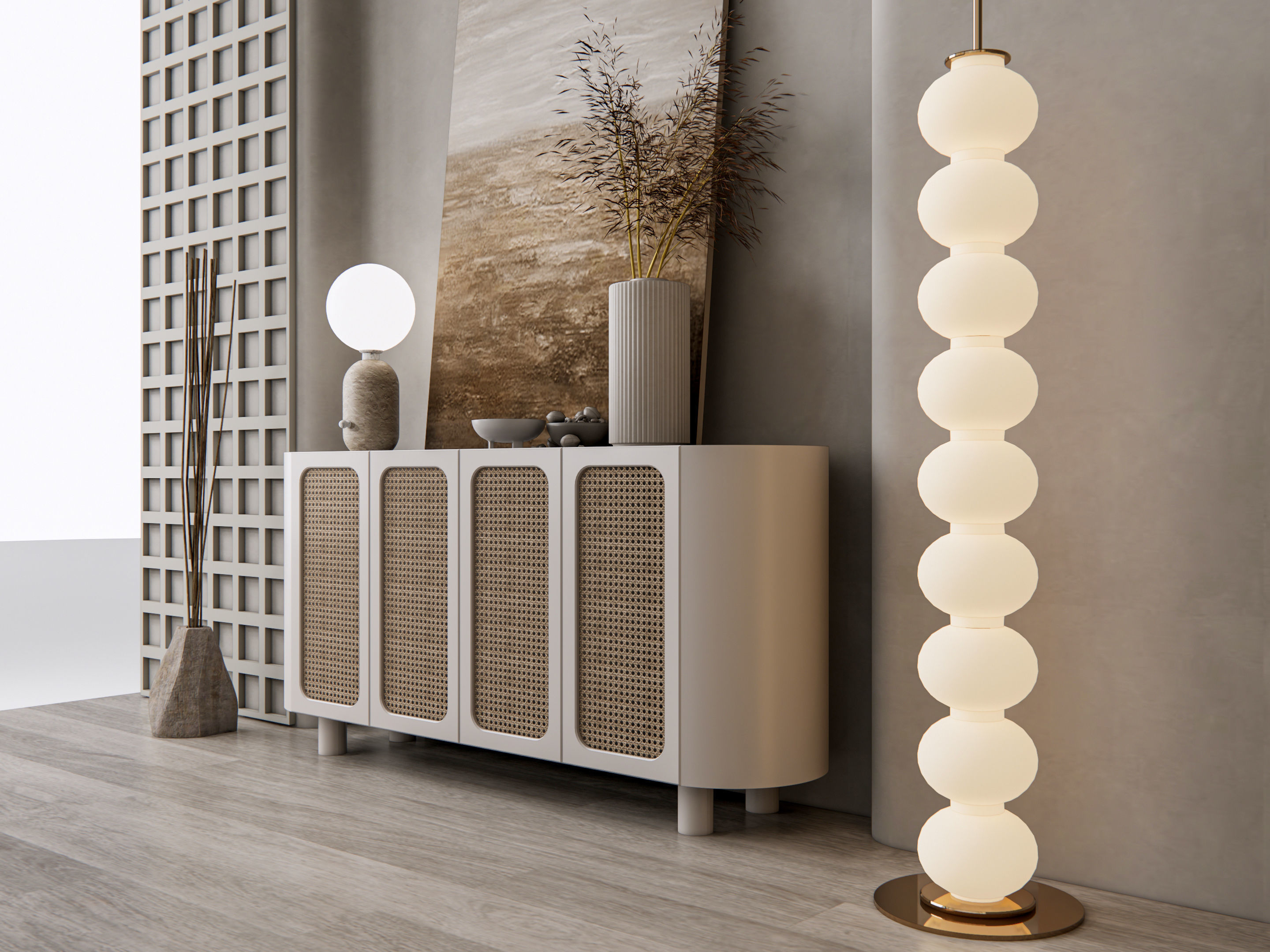 Sideboard with wall panel and flooring 12 3D model_6