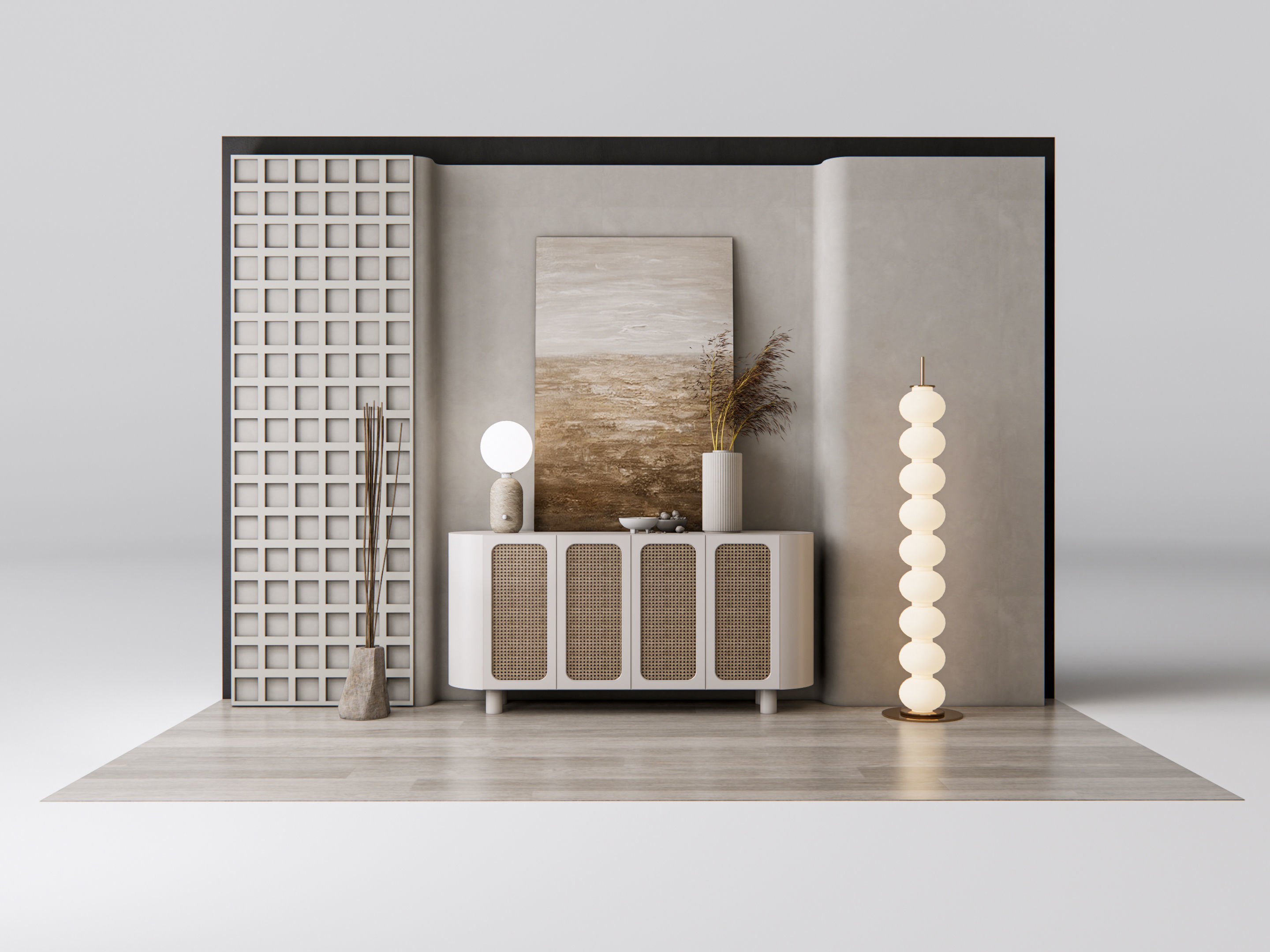 Sideboard with wall panel and flooring 12 3D model_1