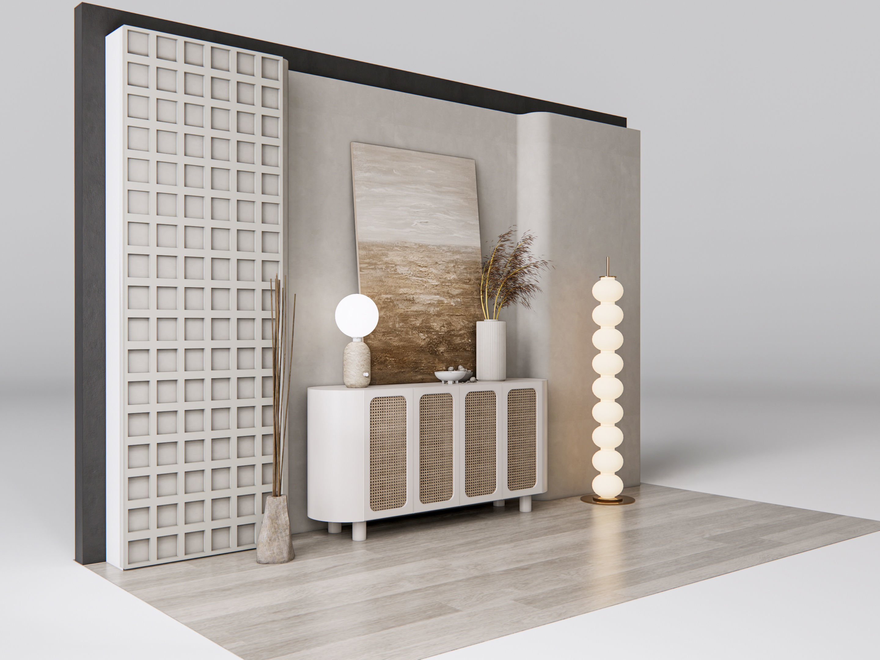 Sideboard with wall panel and flooring 12 3D model_2