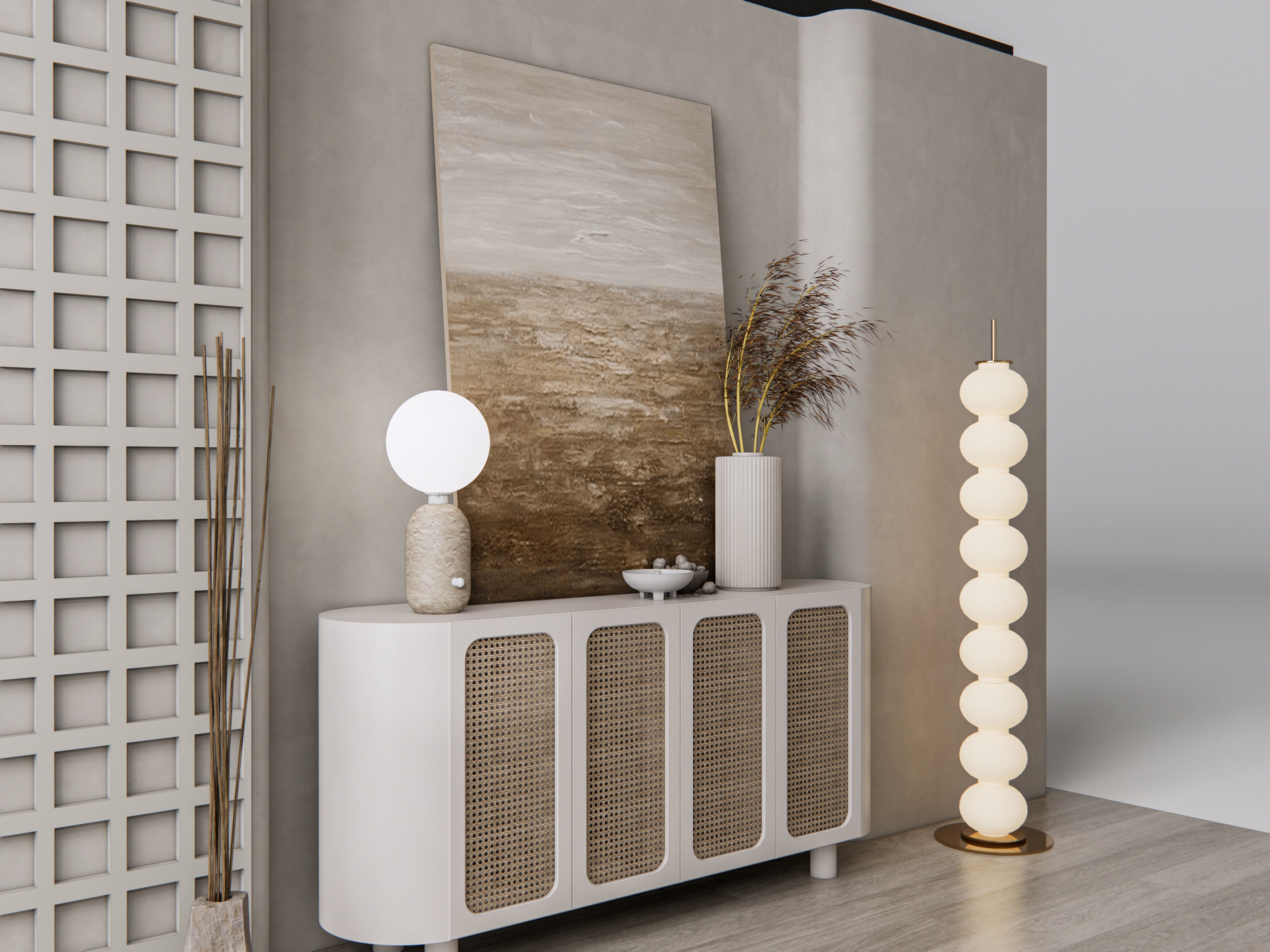 Sideboard with wall panel and flooring 12 3D model_3